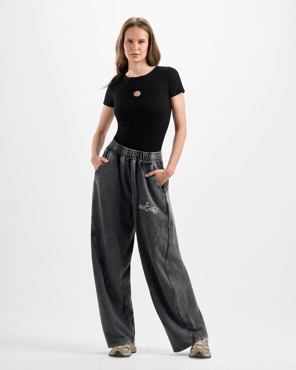 Botchi Stone Washed Melton Pants Grey (Wide Leg)