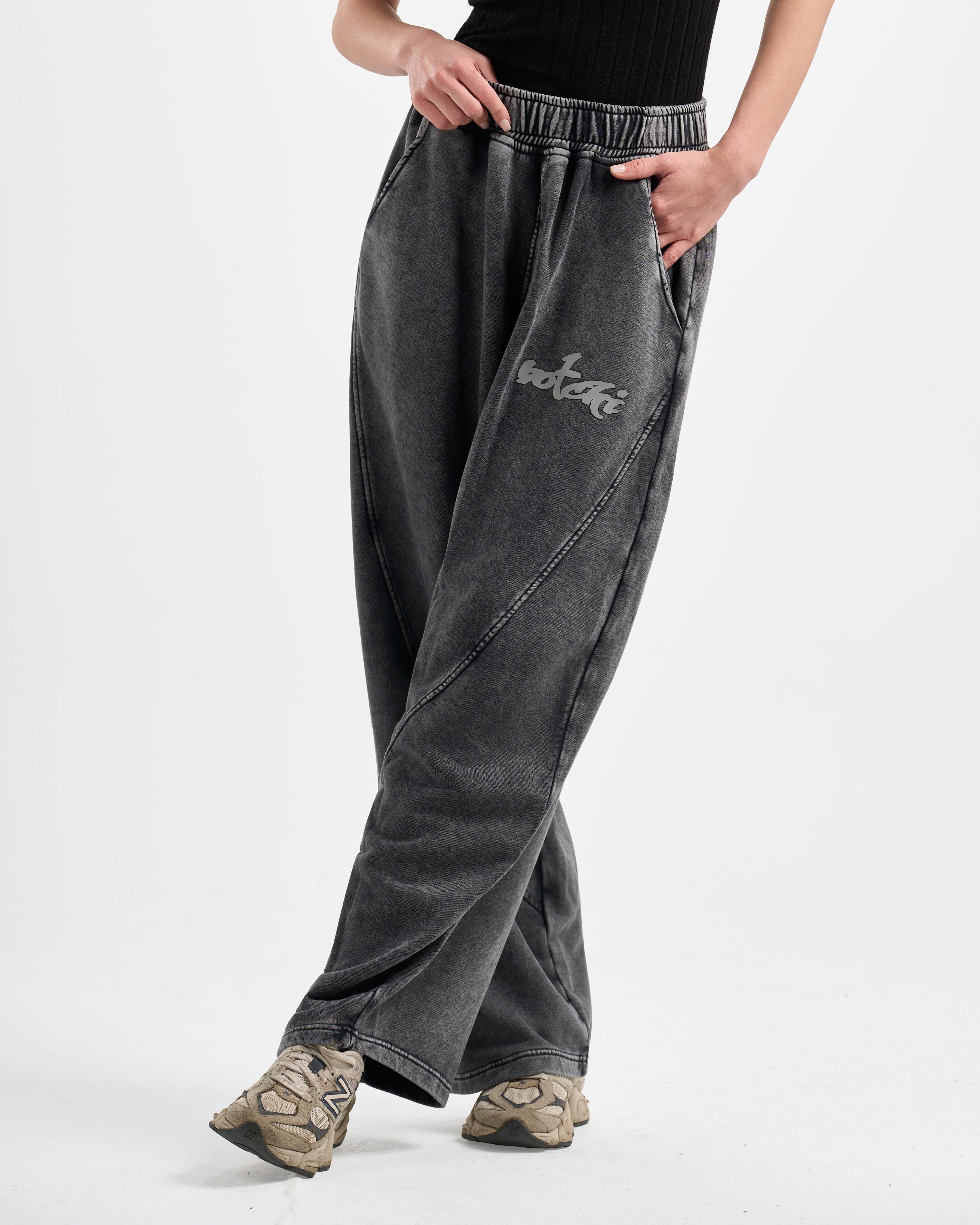 Botchi Stone Washed Melton Pants Grey (Wide Leg)