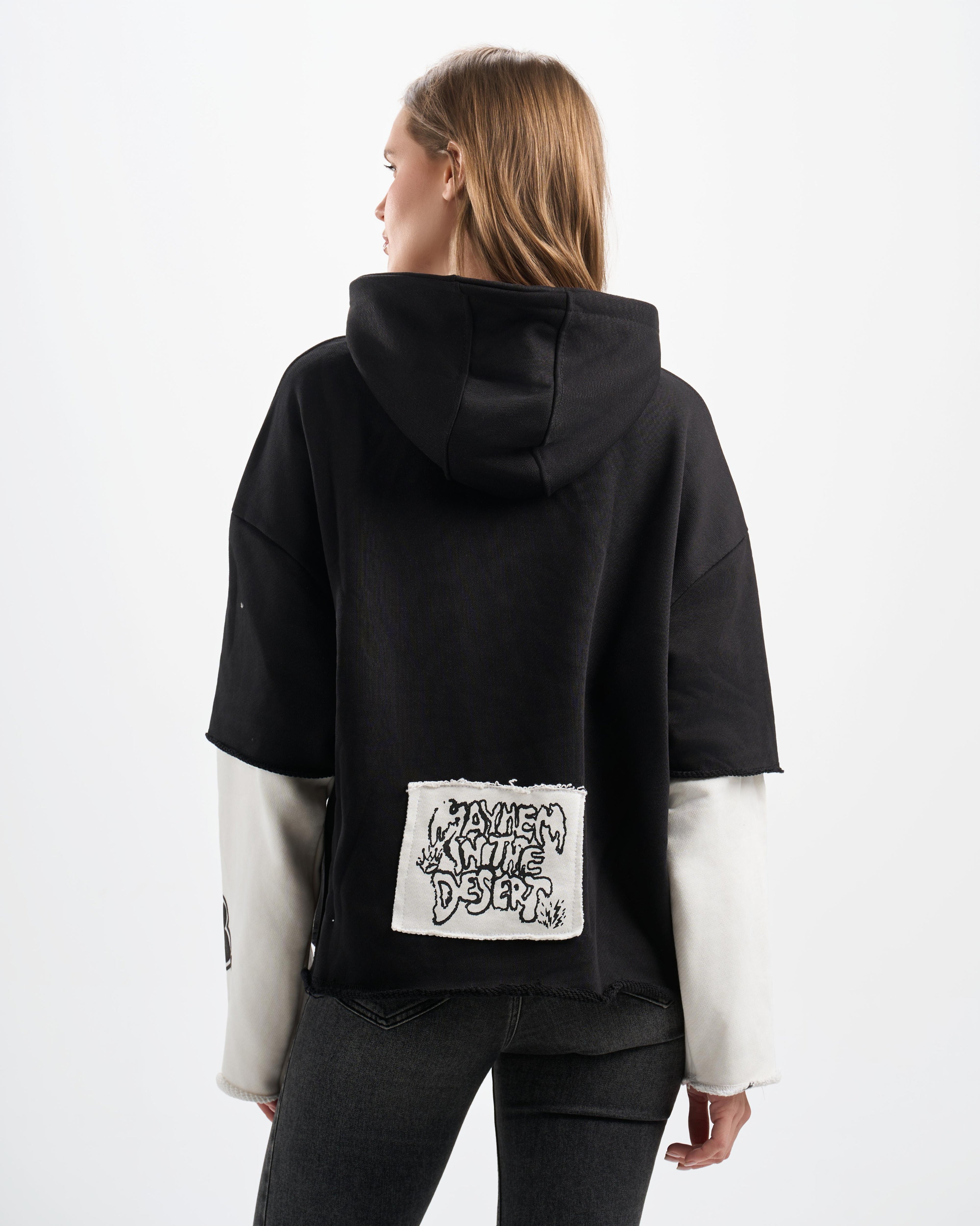 Botchi Layered Melton Hoodie Black & White