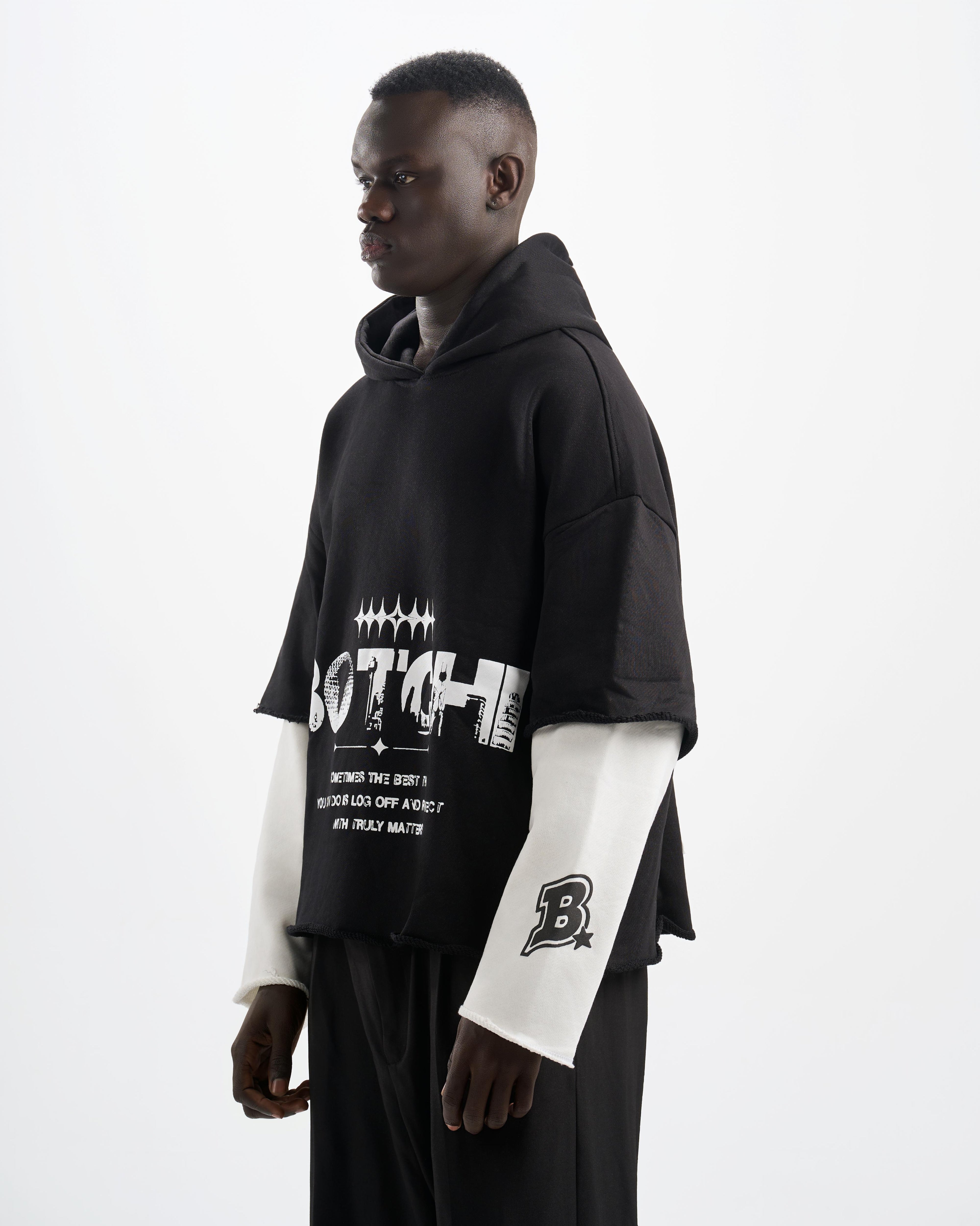 Botchi Layered Melton Hoodie Black & White