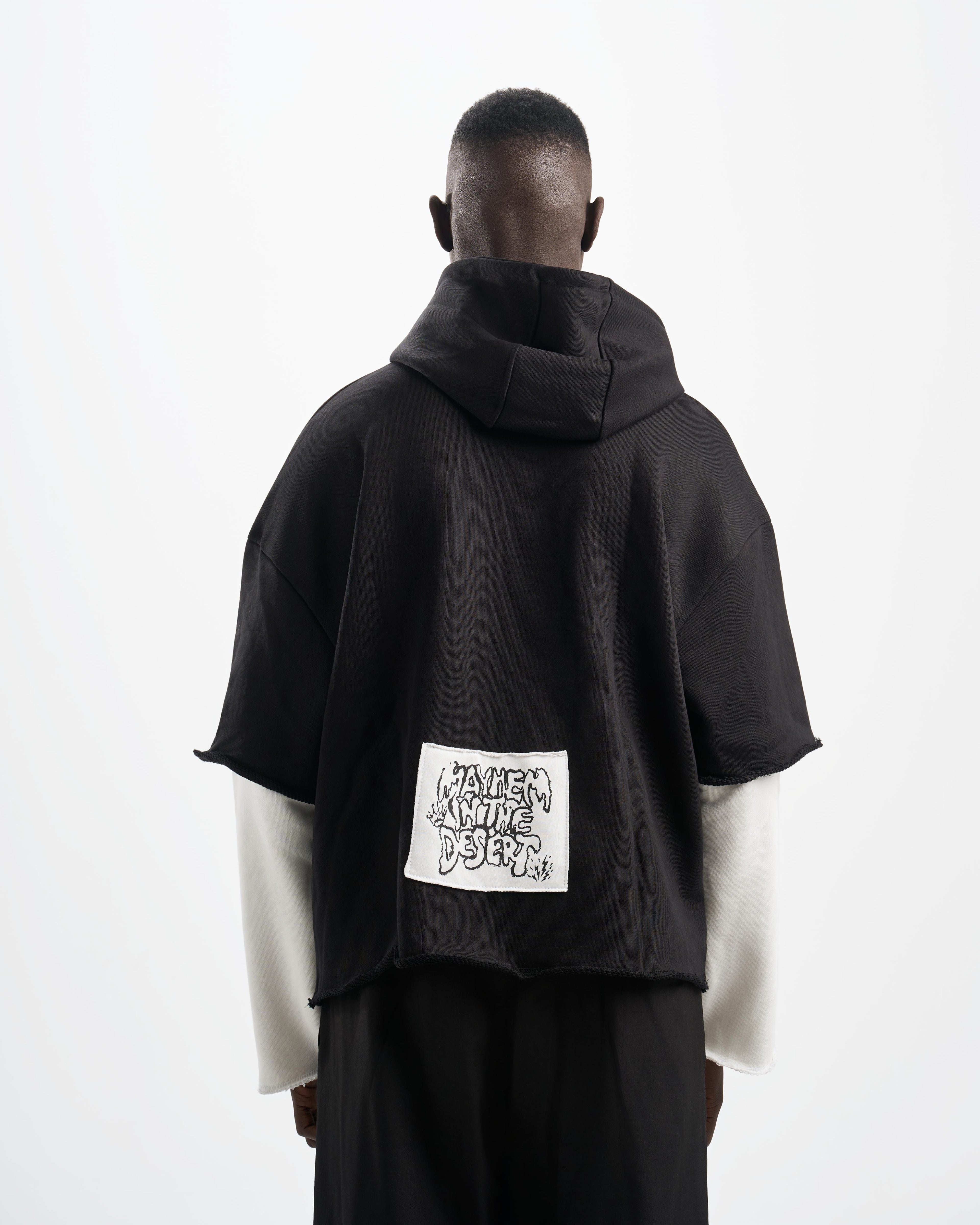 Botchi Layered Melton Hoodie Black & White