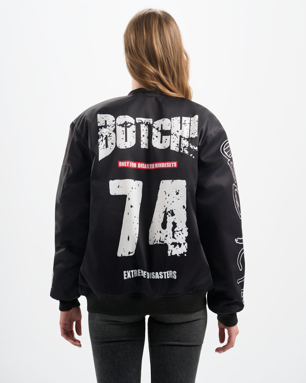 Botchi Padded Waterproof Leather Jacket Black (74 Back Print)