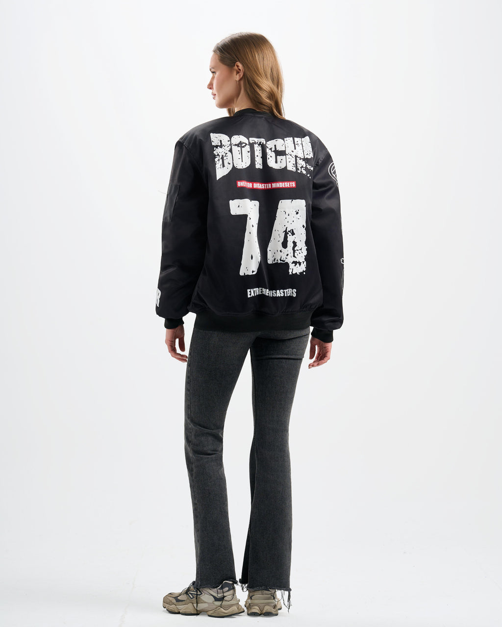 Botchi Padded Waterproof Leather Jacket Black (74 Back Print)