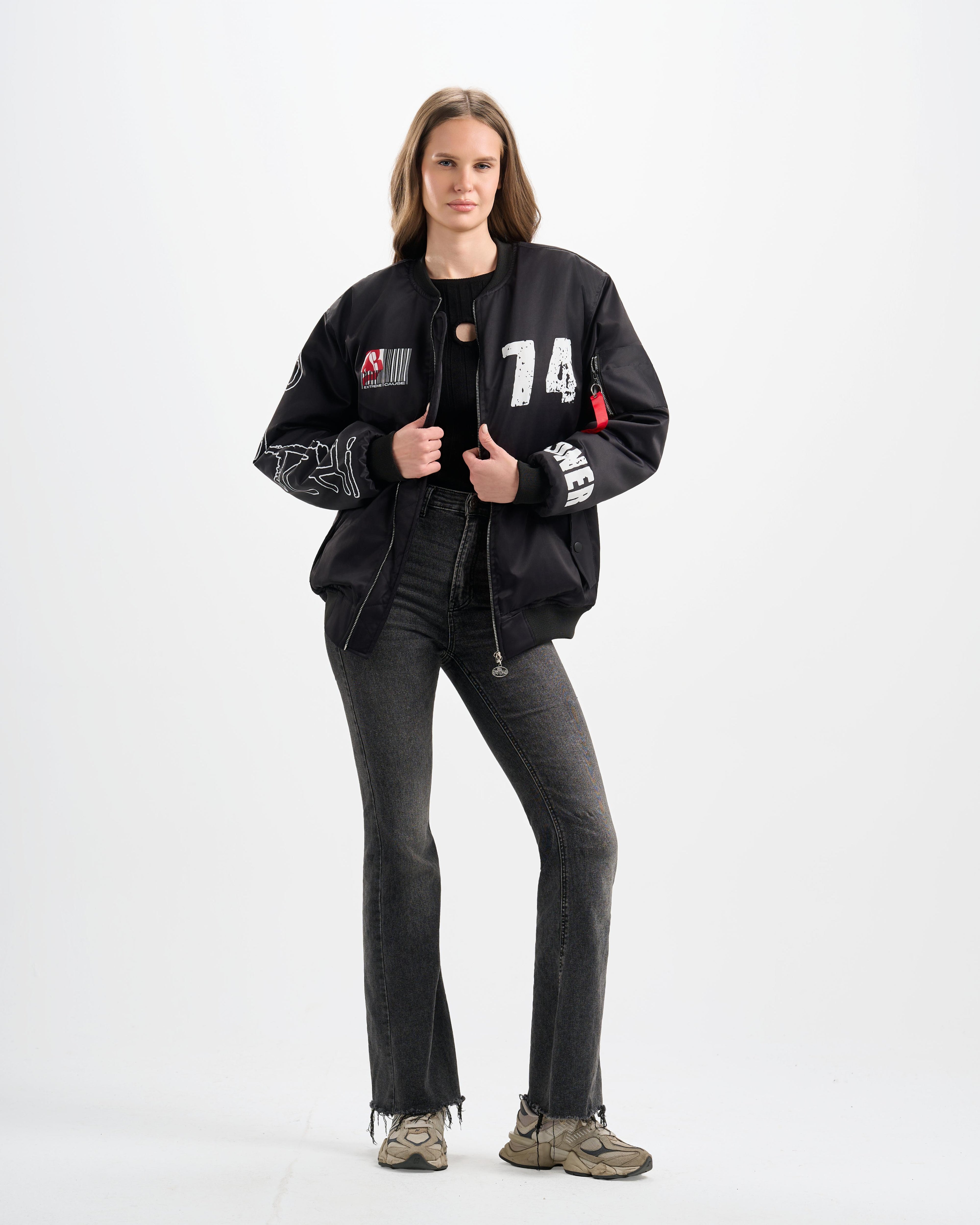 Botchi Padded Waterproof Leather Jacket Black (74 Back Print)