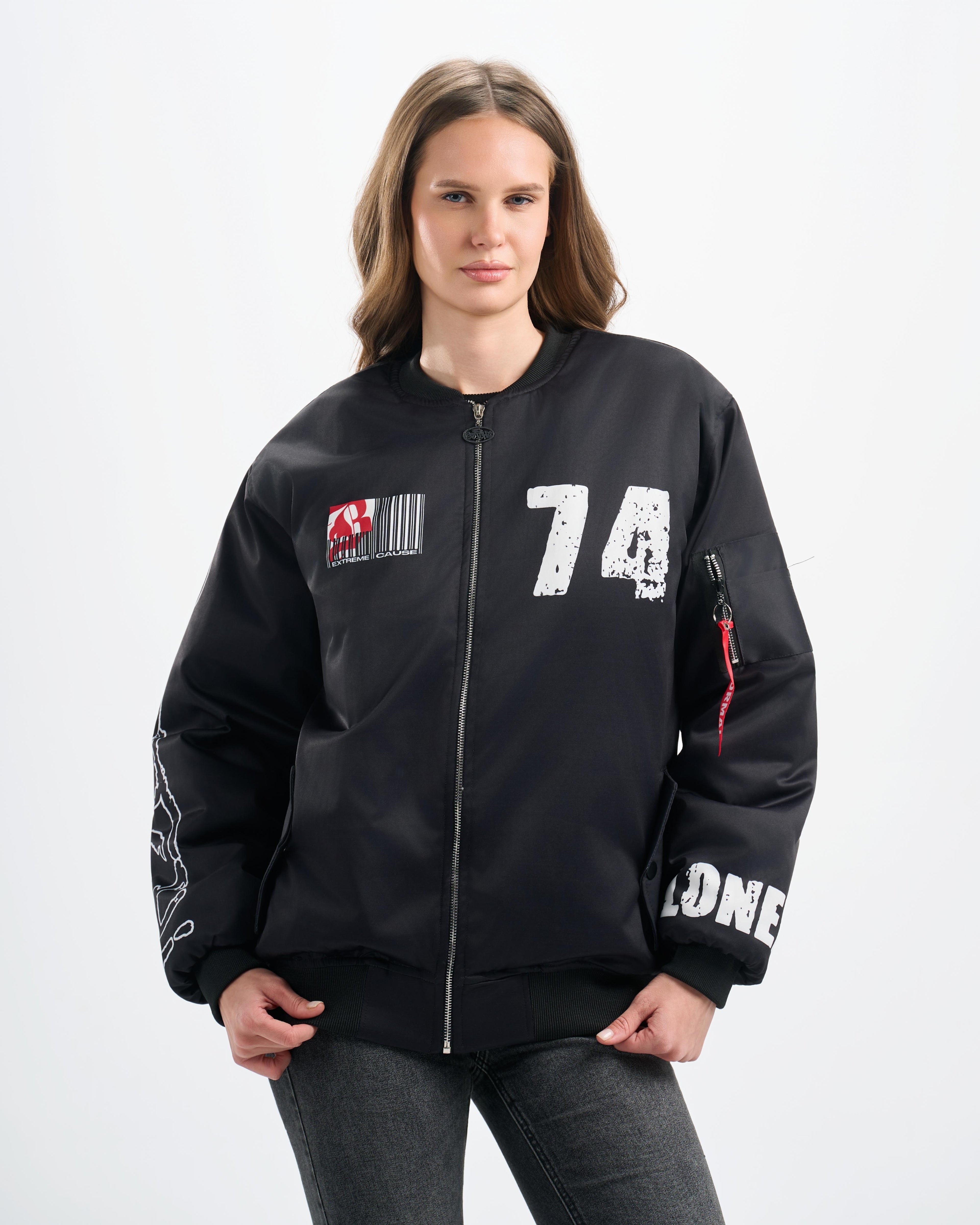 Botchi Padded Waterproof Leather Jacket Black (74 Back Print)