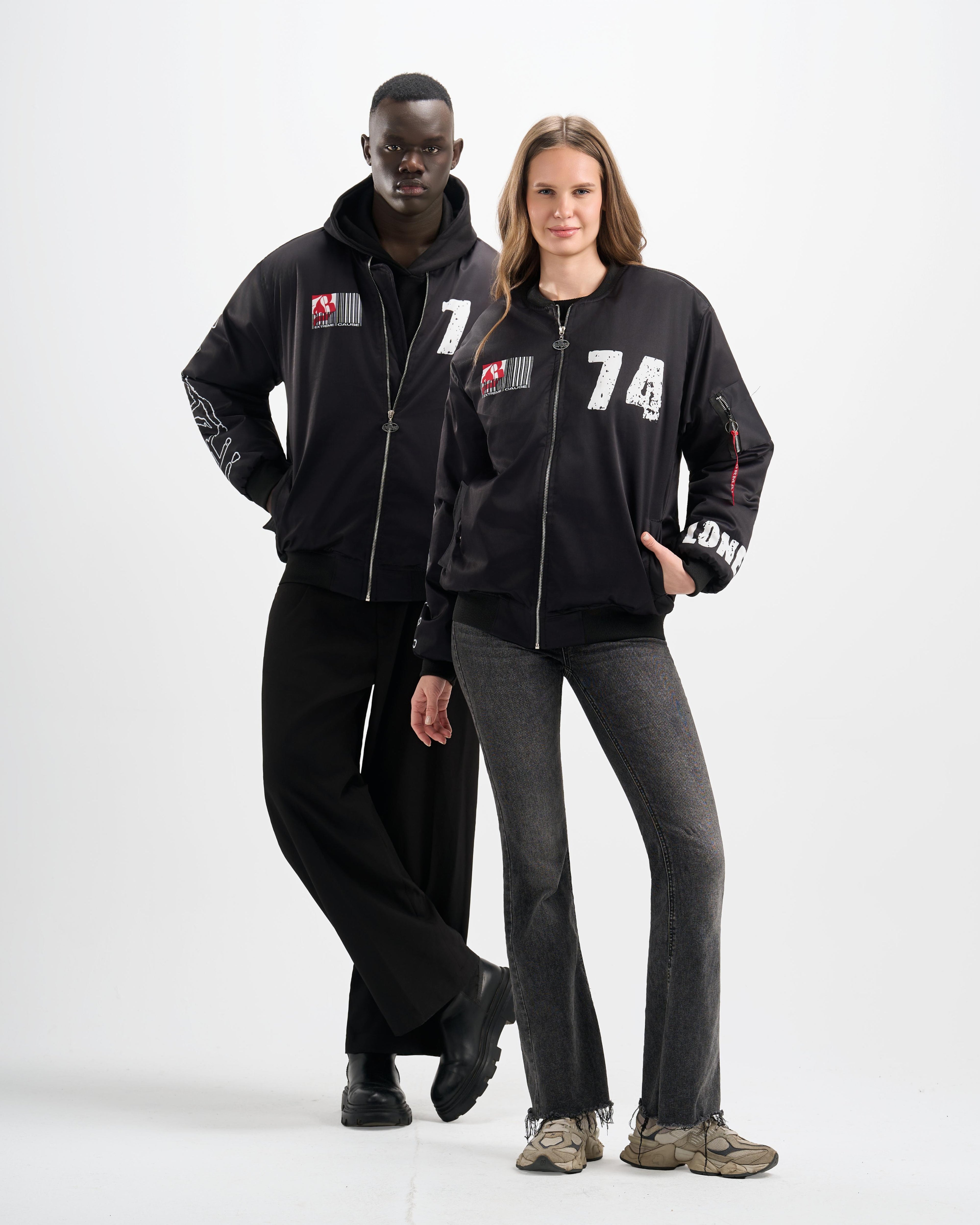 Botchi Padded Waterproof Leather Jacket Black (74 Back Print)