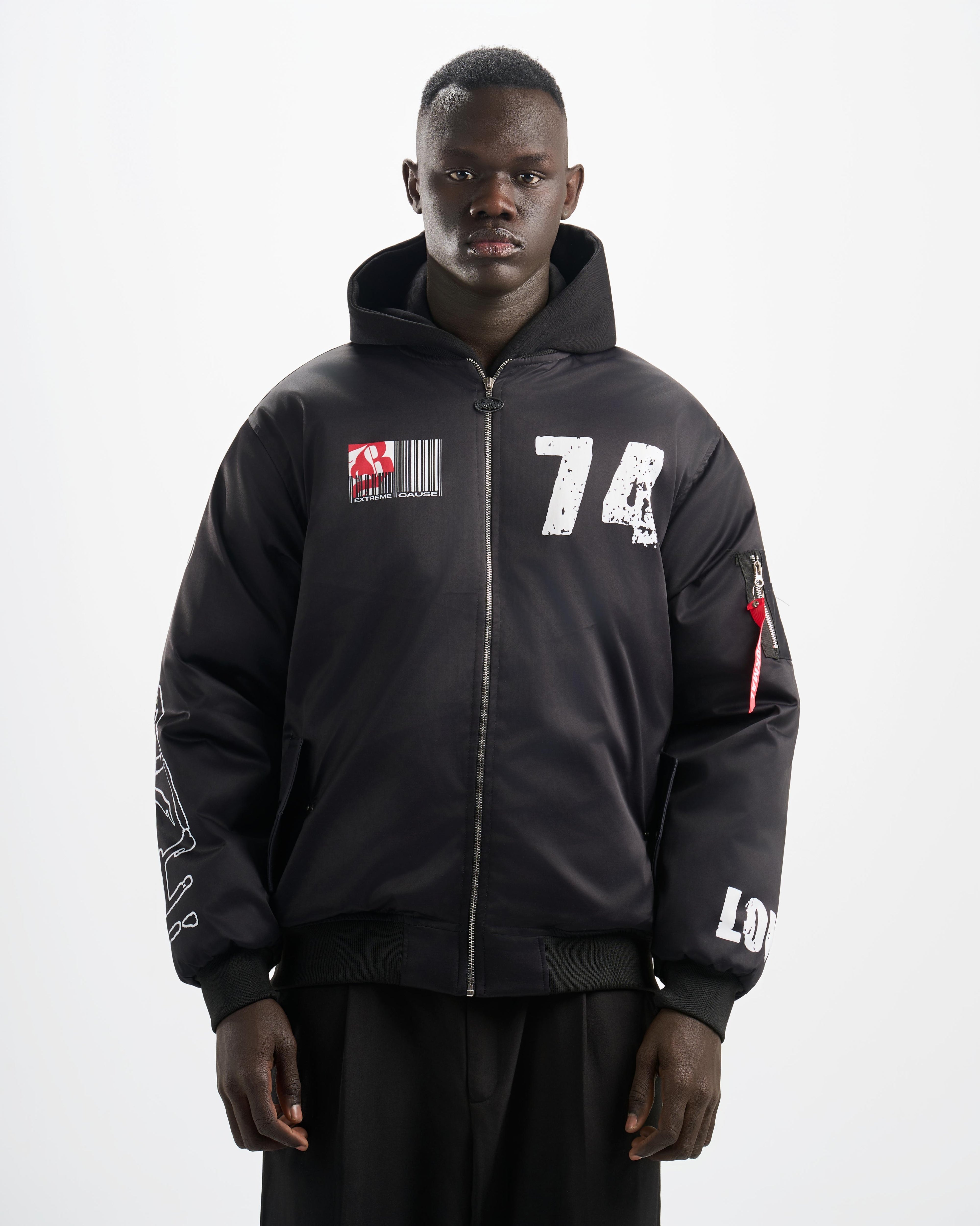 Botchi Padded Waterproof Leather Jacket Black (74 Back Print)