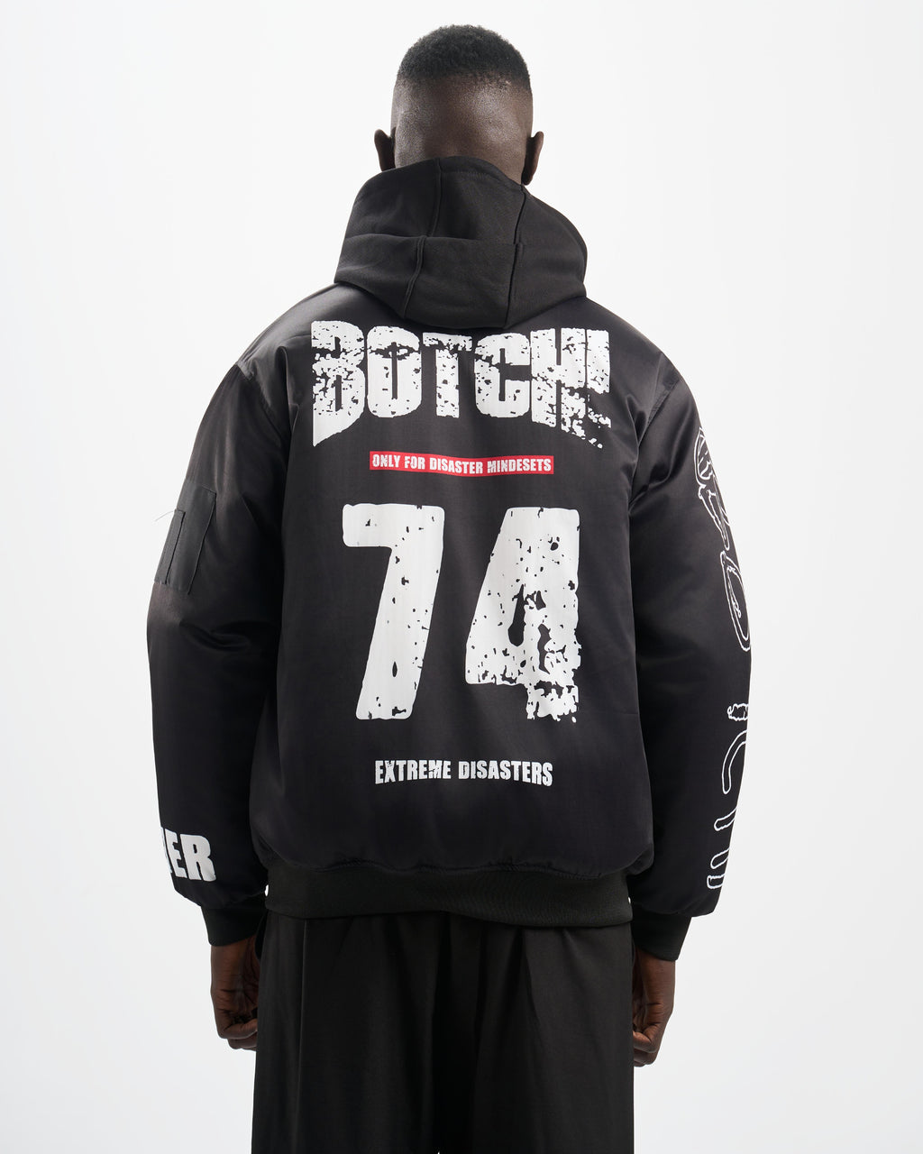 Botchi Padded Waterproof Leather Jacket Black (74 Back Print)