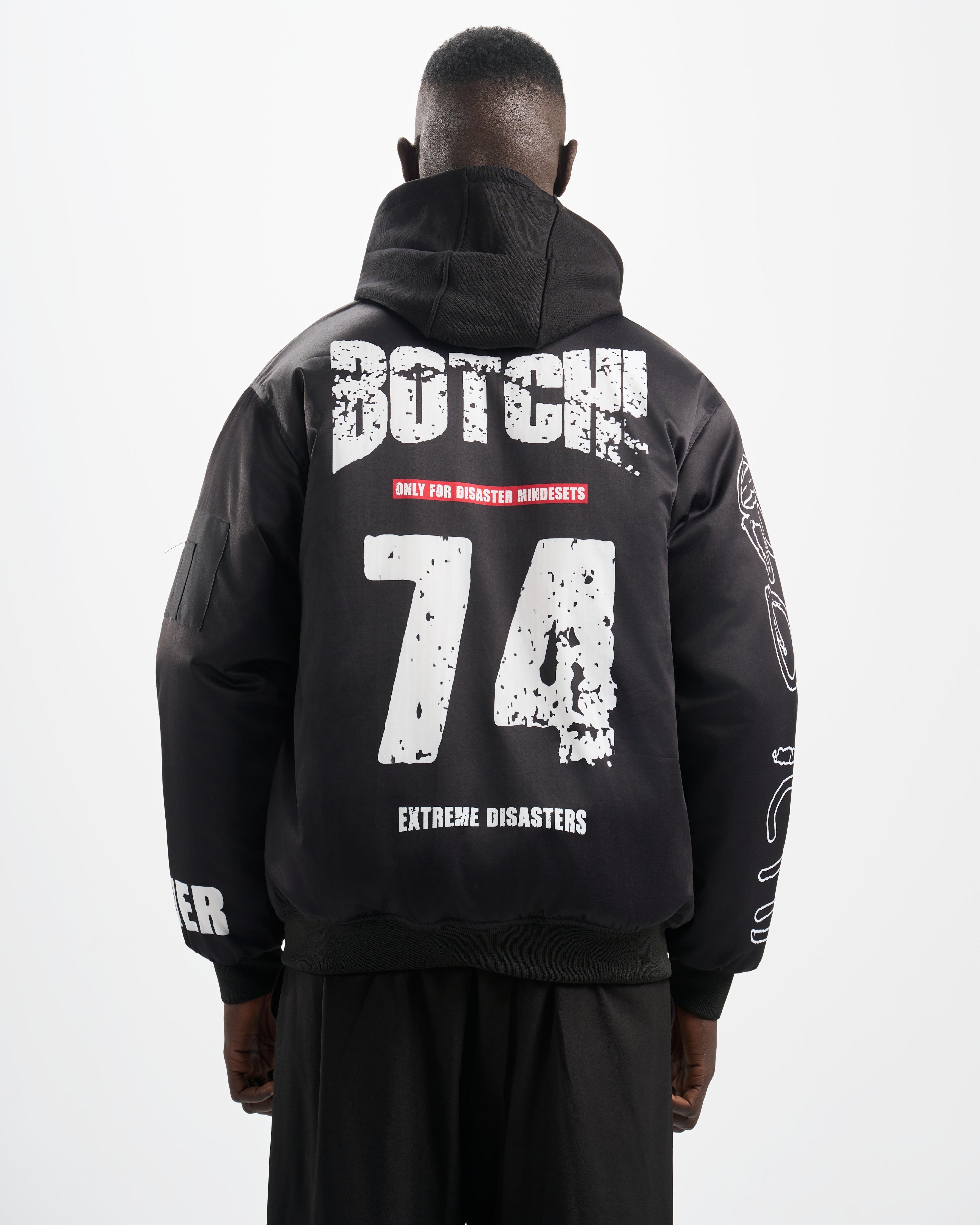 Botchi Padded Waterproof Leather Jacket Black (74 Back Print)