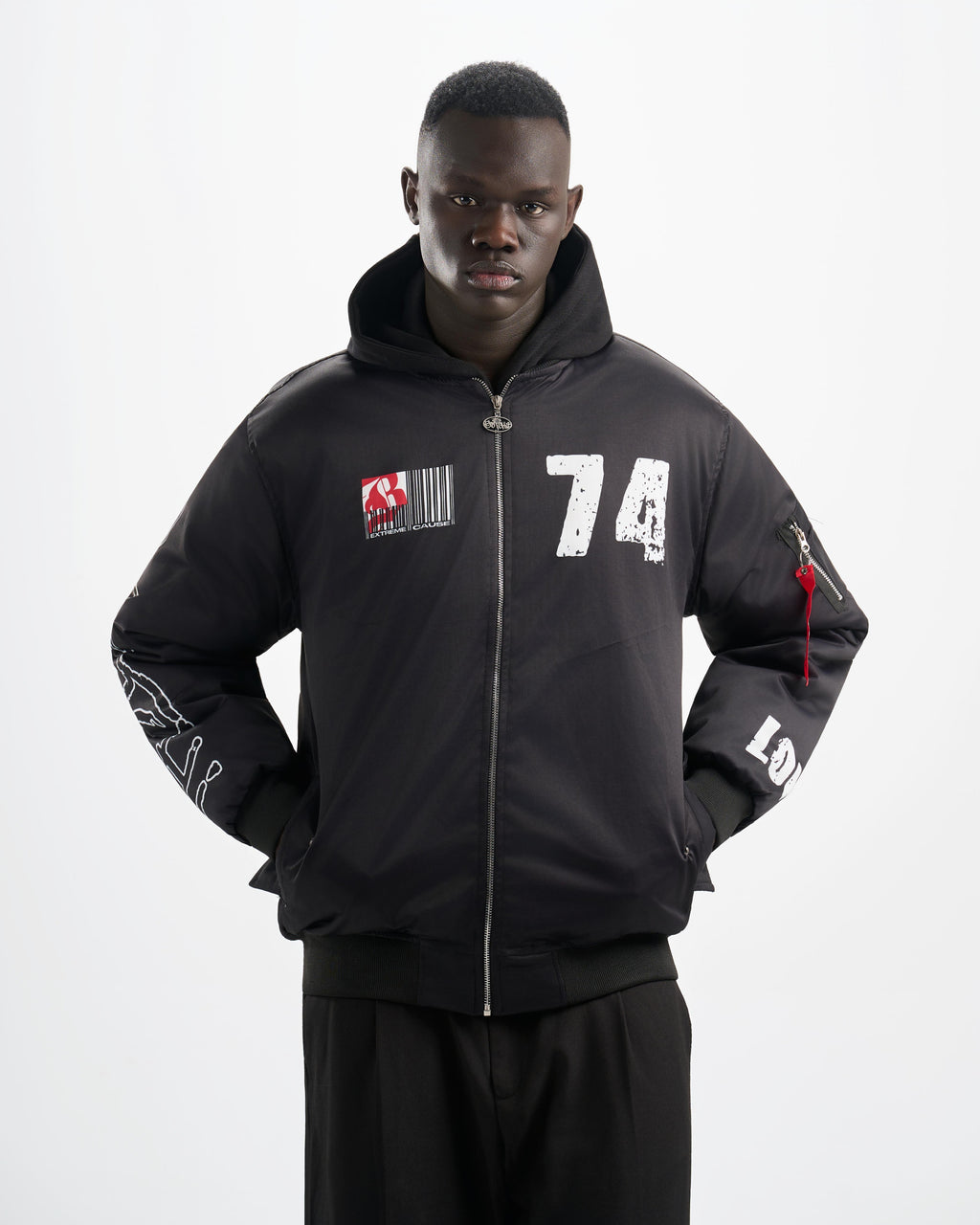 Botchi Padded Waterproof Leather Jacket Black (74 Back Print)