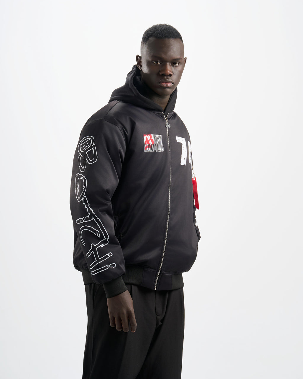 Botchi Padded Waterproof Leather Jacket Black (74 Back Print)