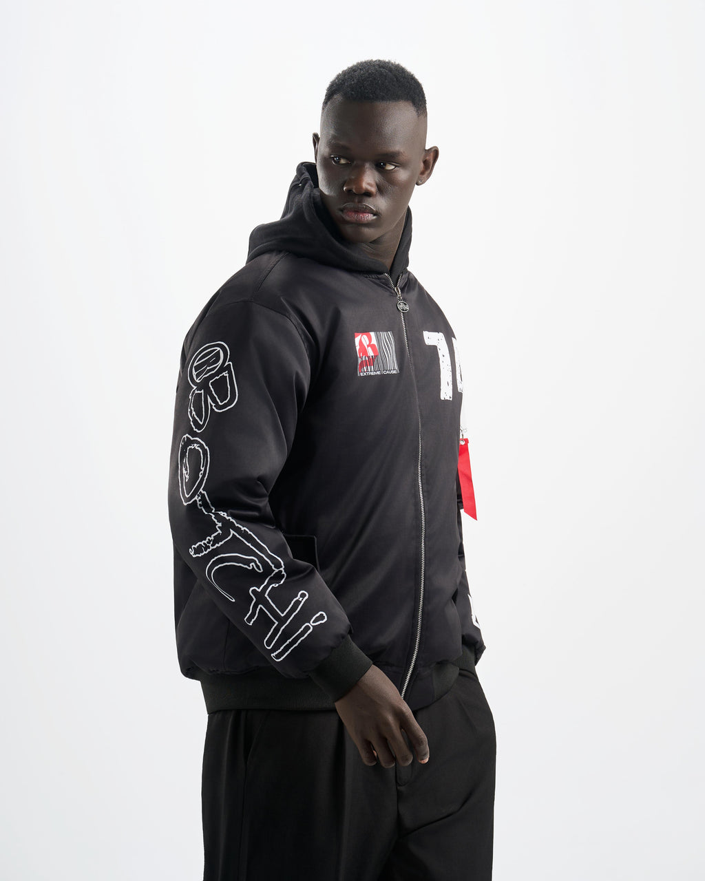 Botchi Padded Waterproof Leather Jacket Black (74 Back Print)