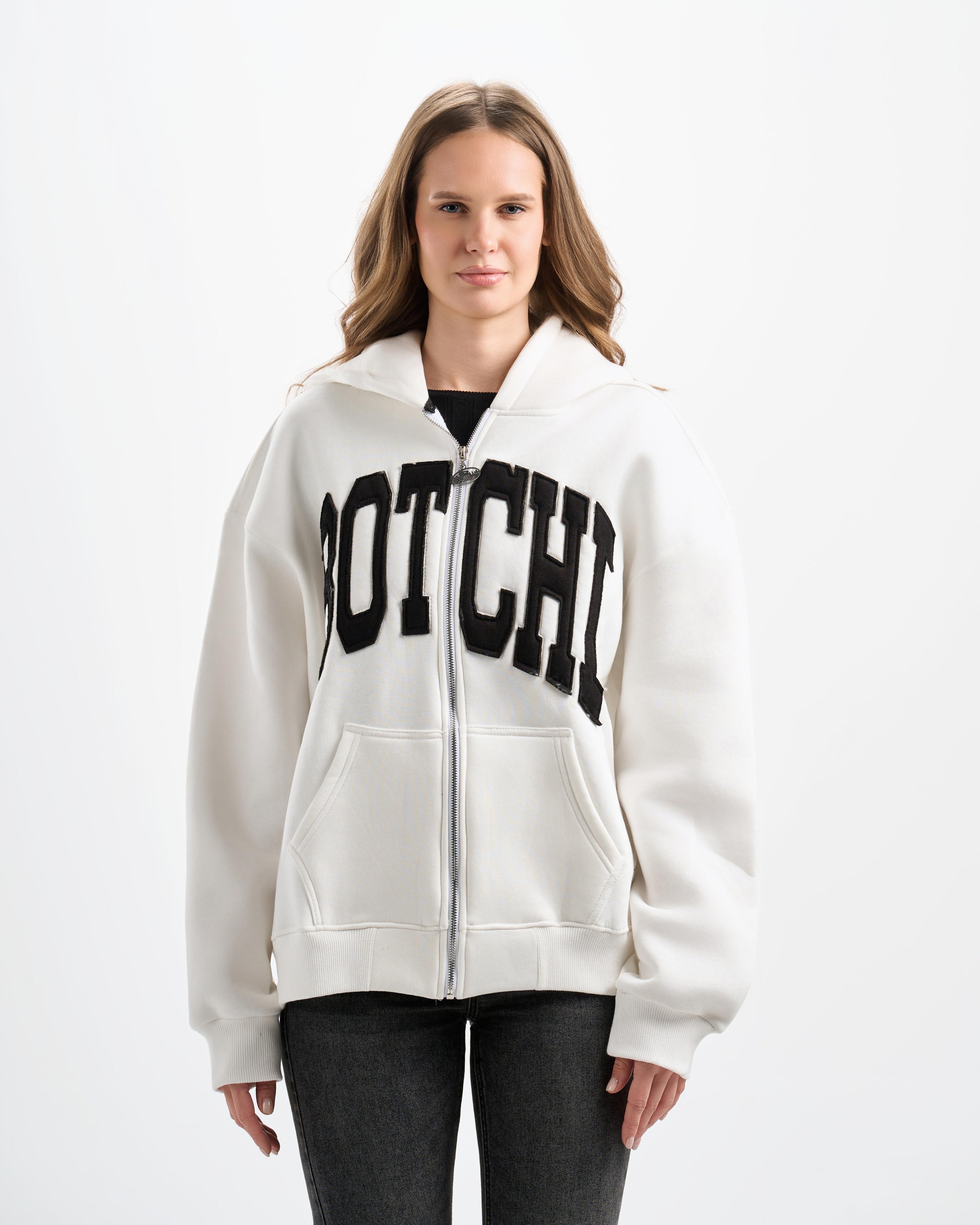 Botchi Heavy Melton Zip Hoodie White