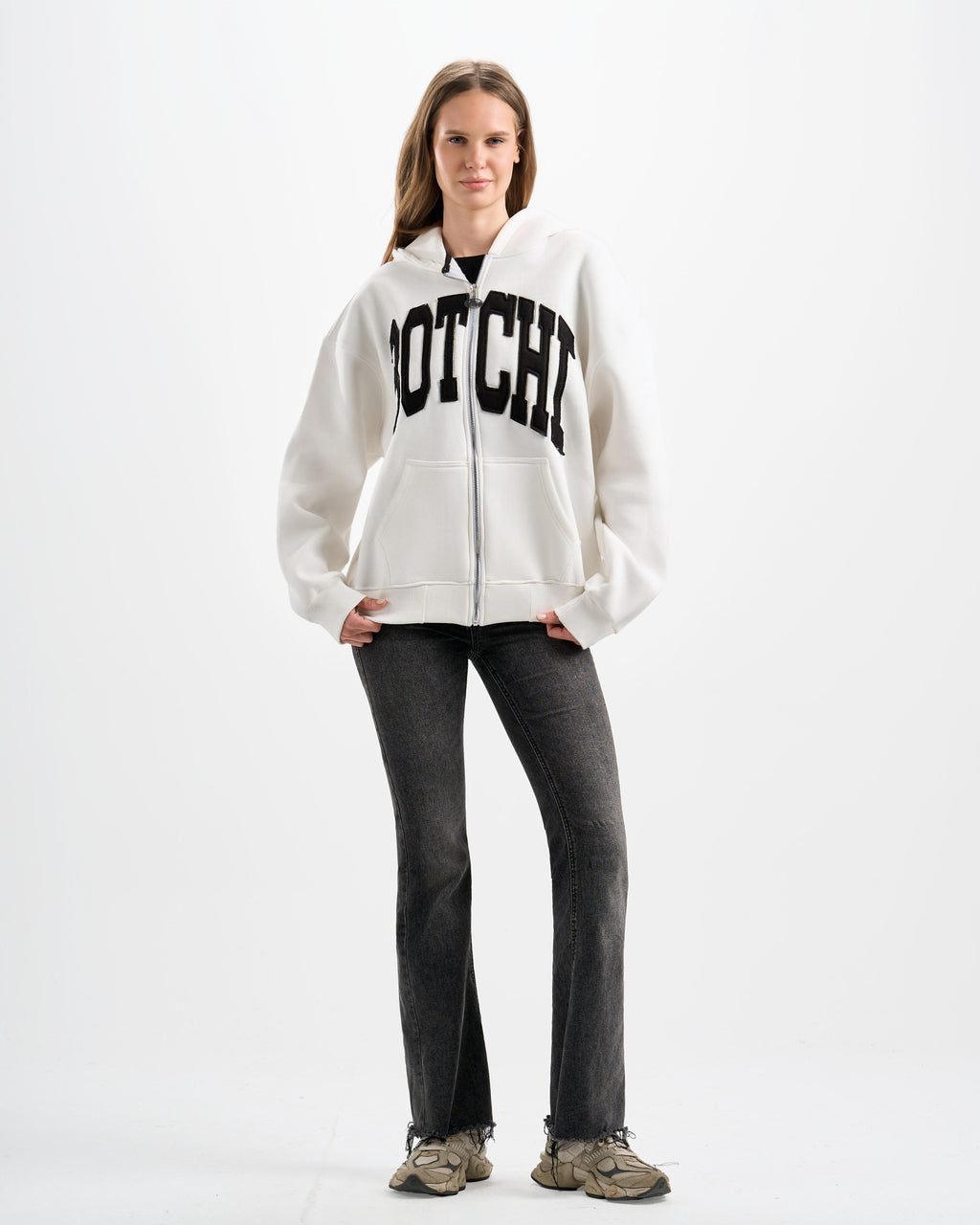 Botchi Heavy Melton Zip Hoodie White