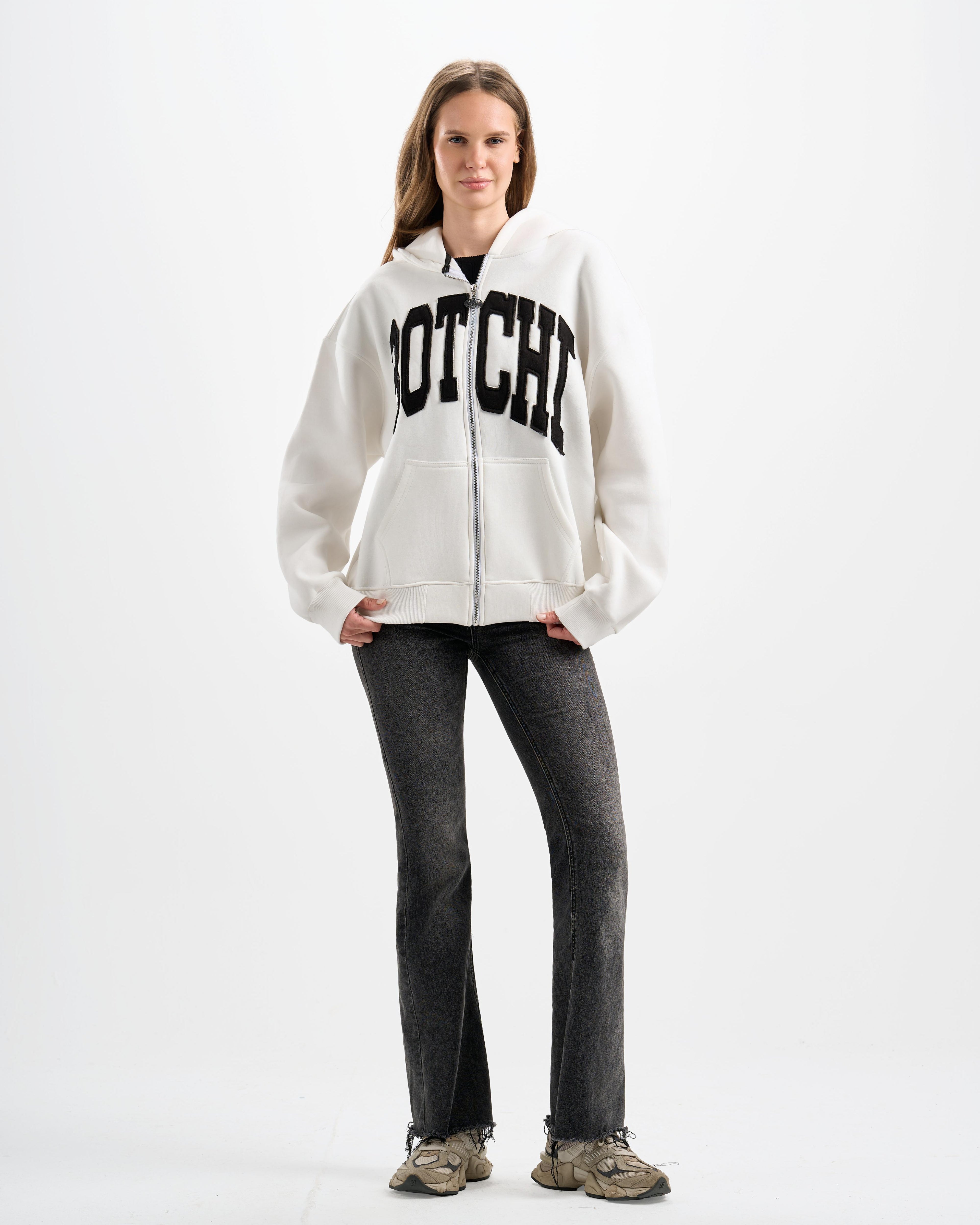 Botchi Heavy Melton Zip Hoodie White