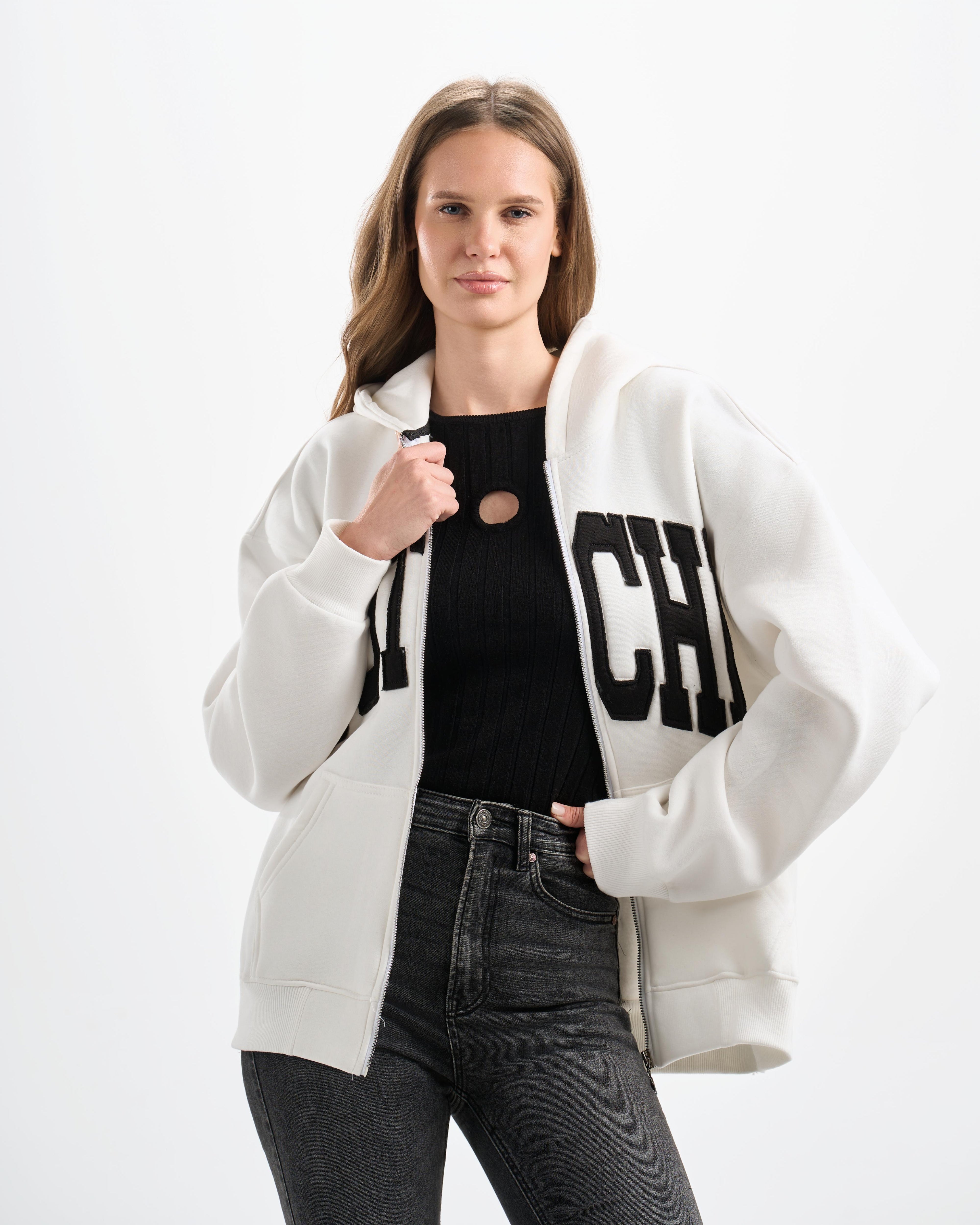 Botchi Heavy Melton Zip Hoodie White