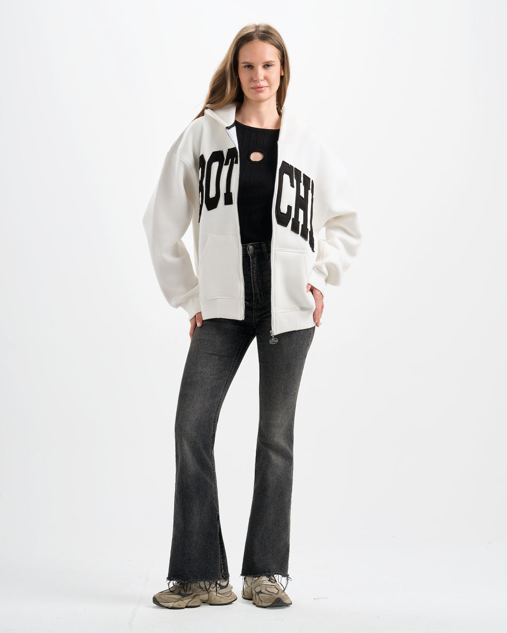 Botchi Heavy Melton Zip Hoodie White