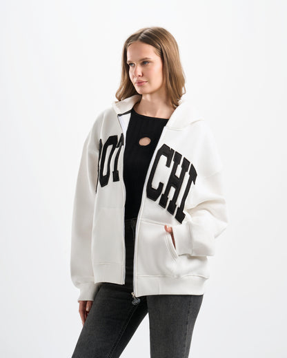 Botchi Heavy Melton Zip Hoodie White