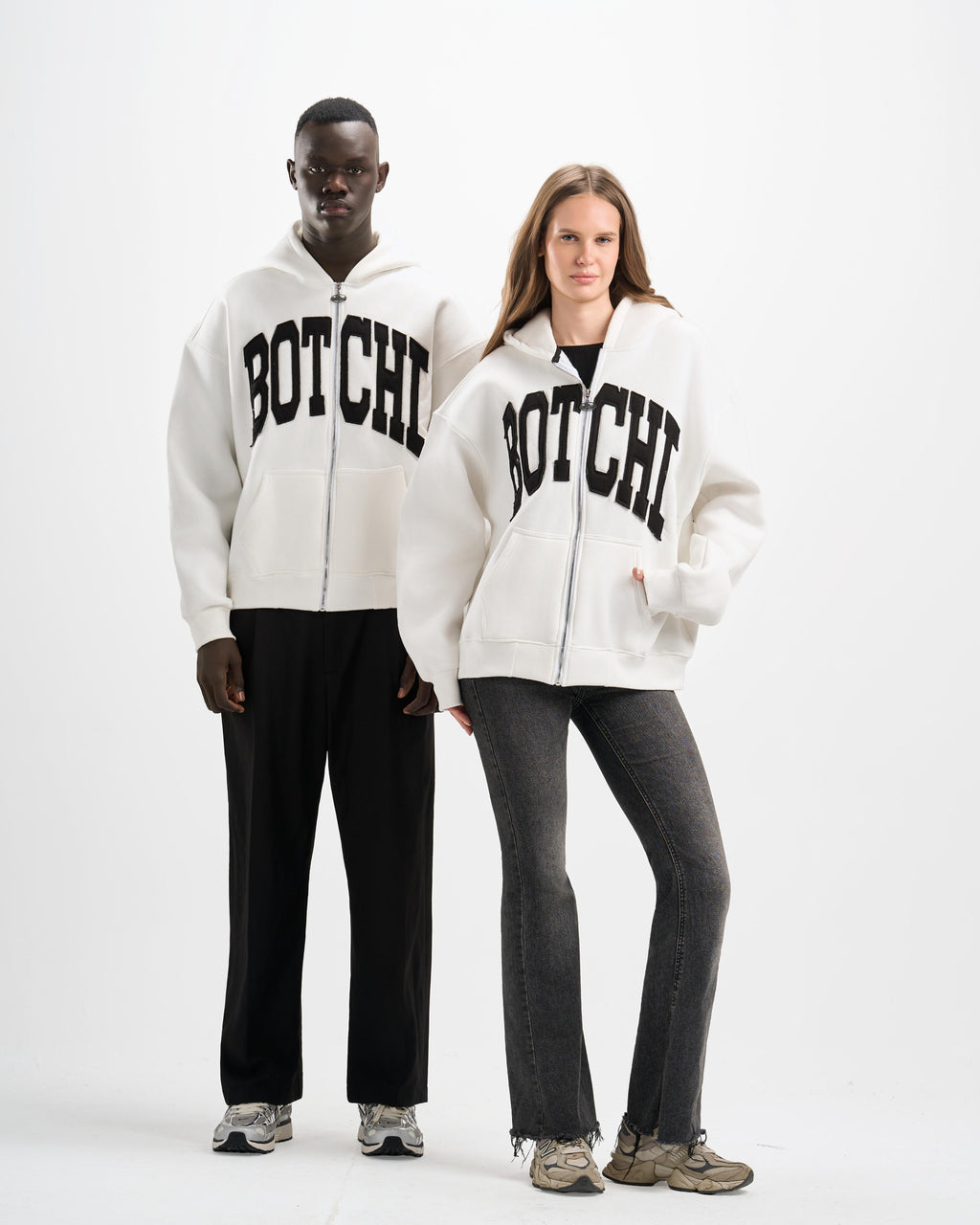 Botchi Heavy Melton Zip Hoodie White