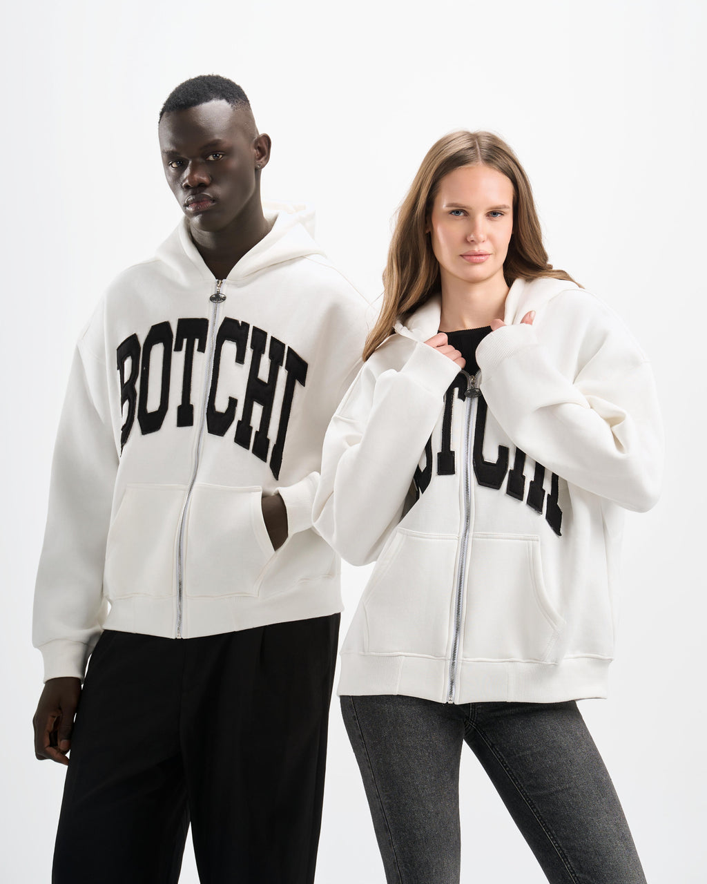 Botchi Heavy Melton Zip Hoodie White