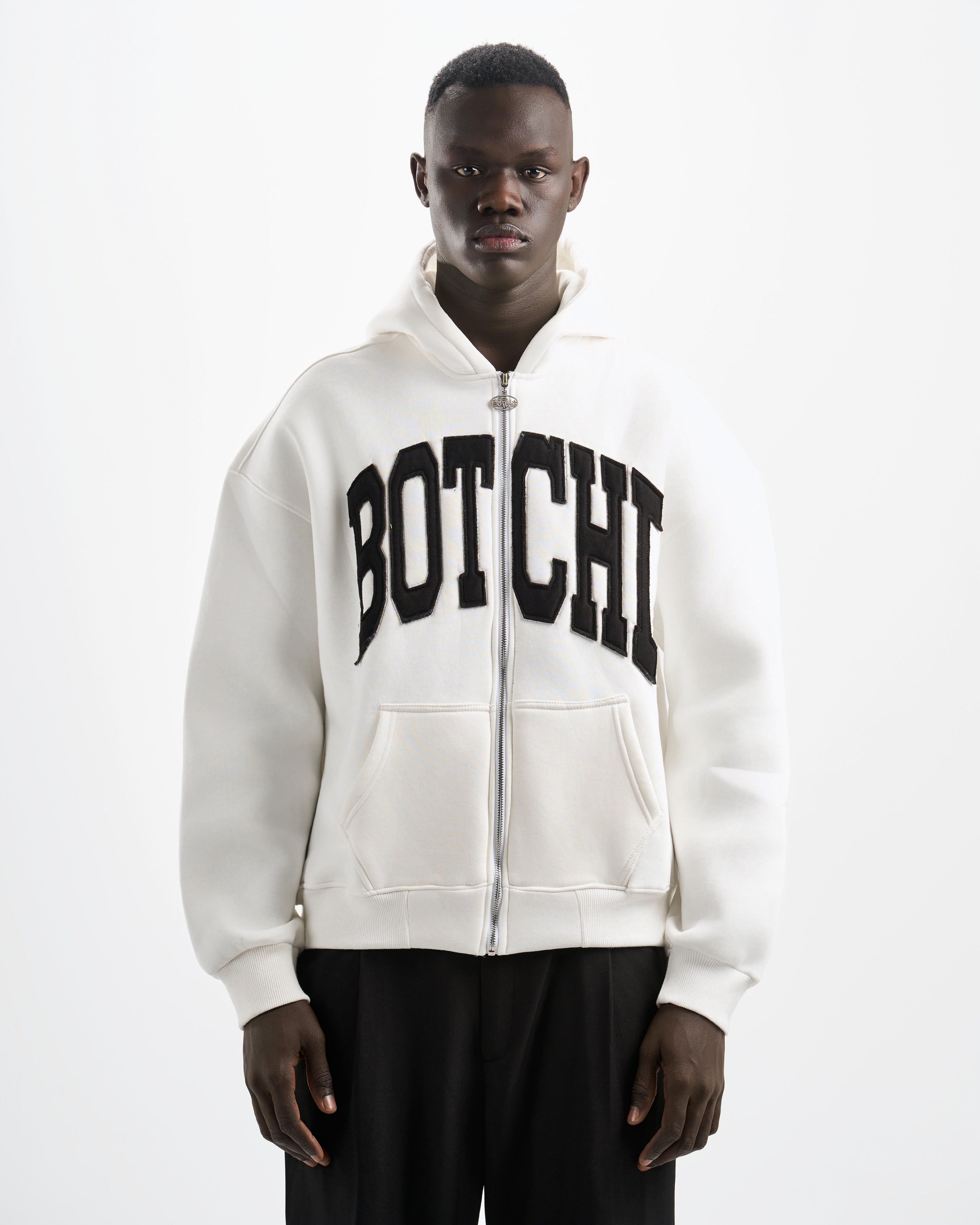 Botchi Heavy Melton Zip Hoodie White