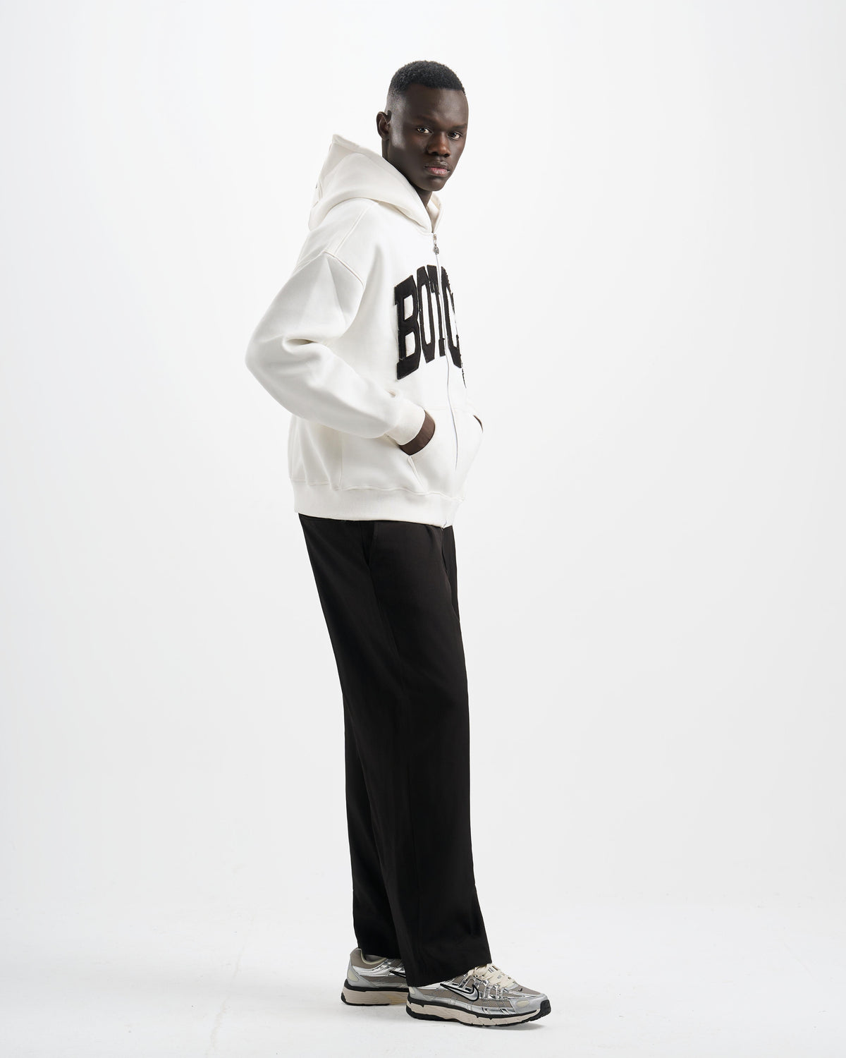 Botchi Heavy Melton Zip Hoodie White