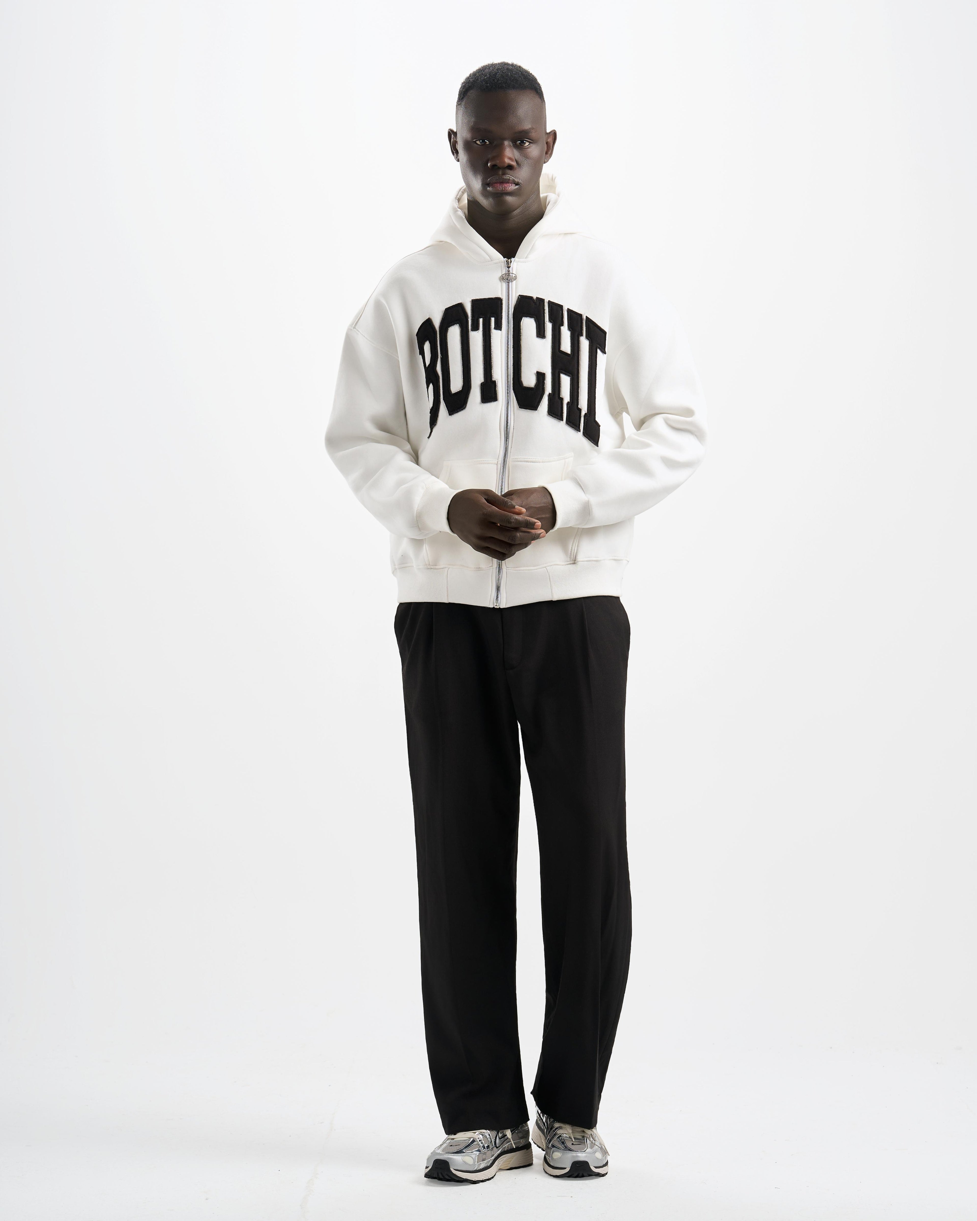 Botchi Heavy Melton Zip Hoodie White