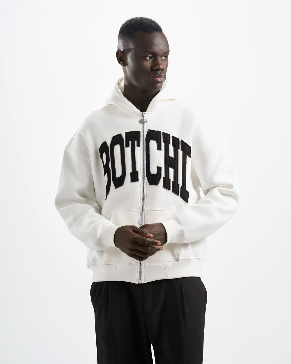 Botchi Heavy Melton Zip Hoodie White