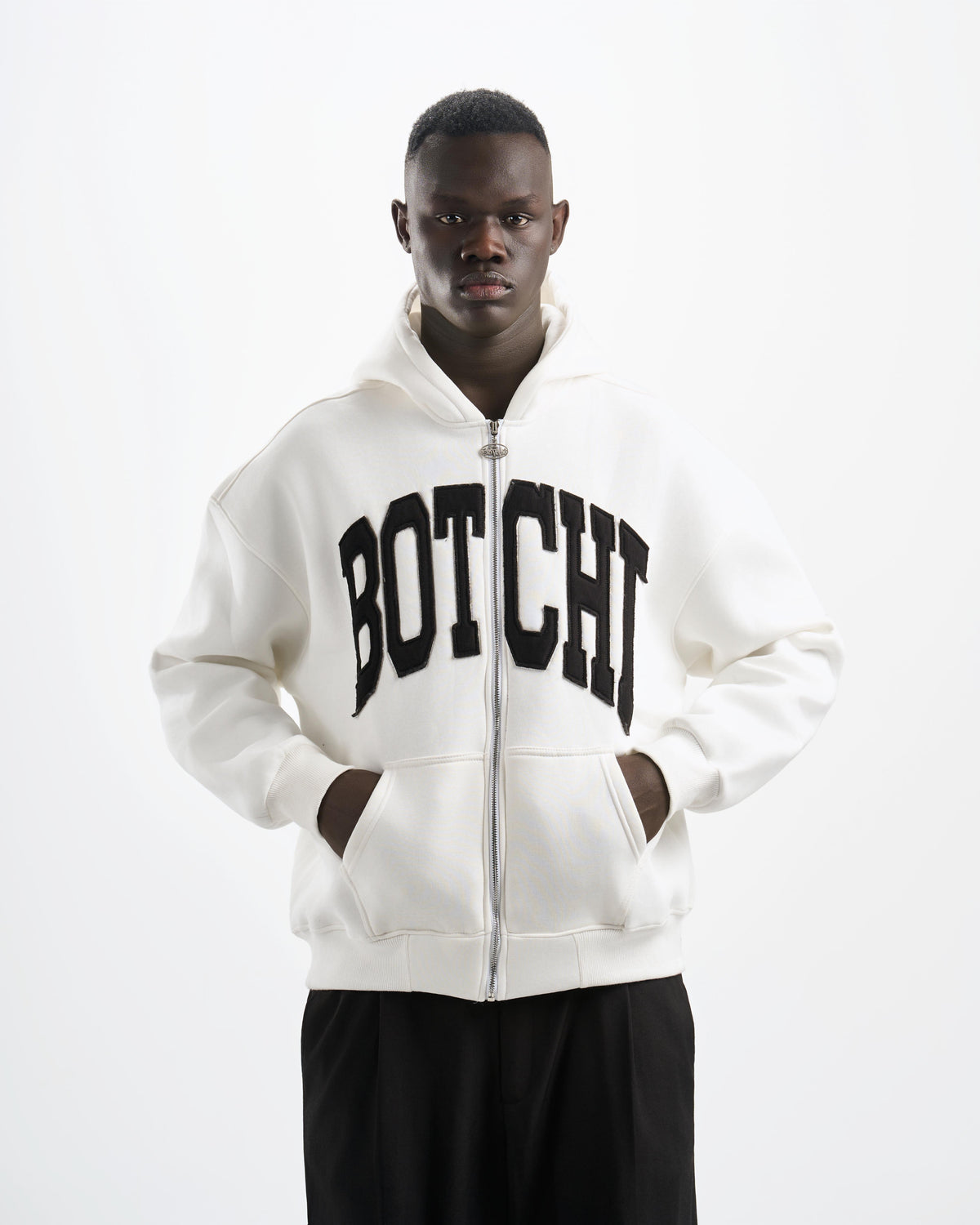 Botchi Heavy Melton Zip Hoodie White