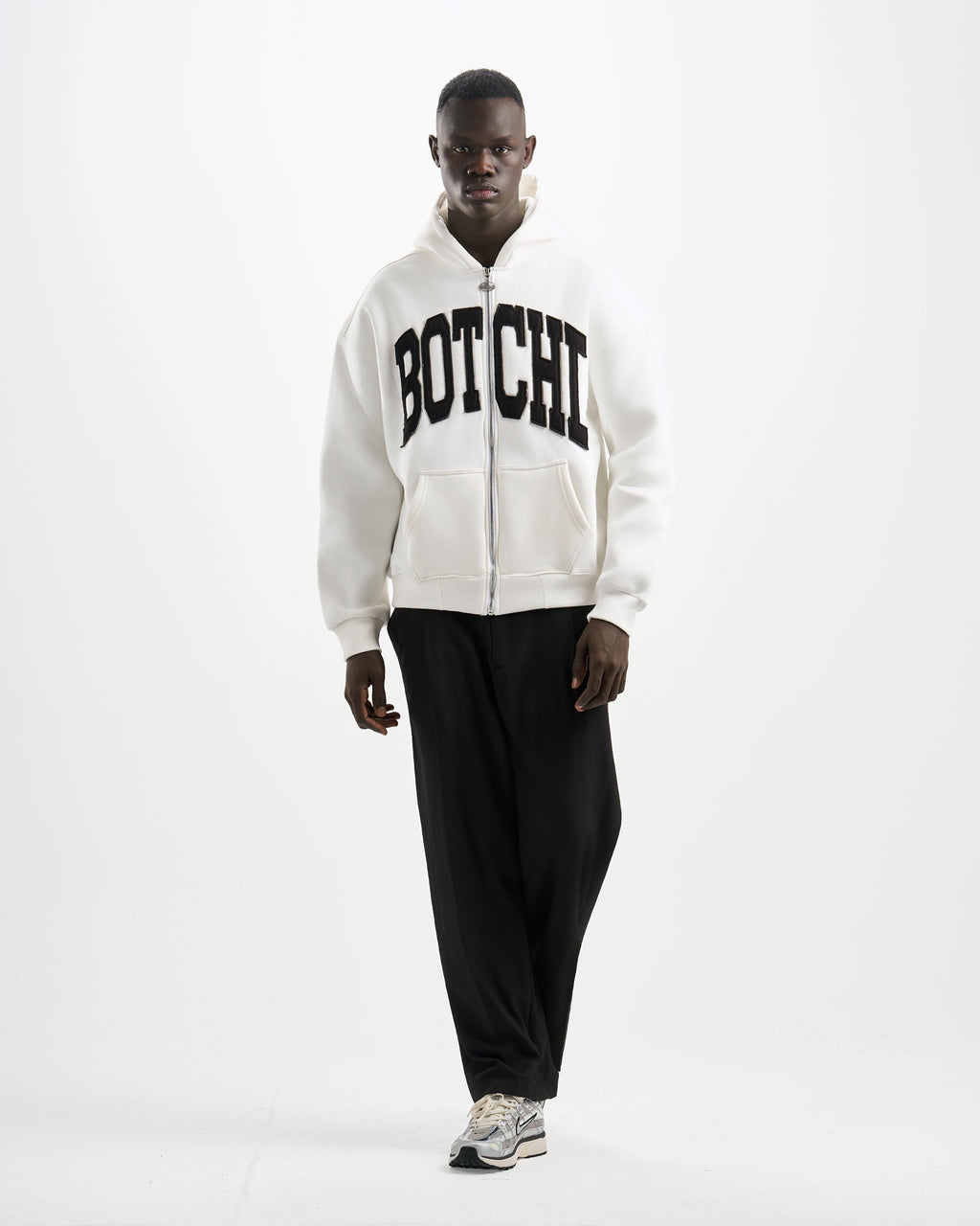 Botchi Heavy Melton Zip Hoodie White