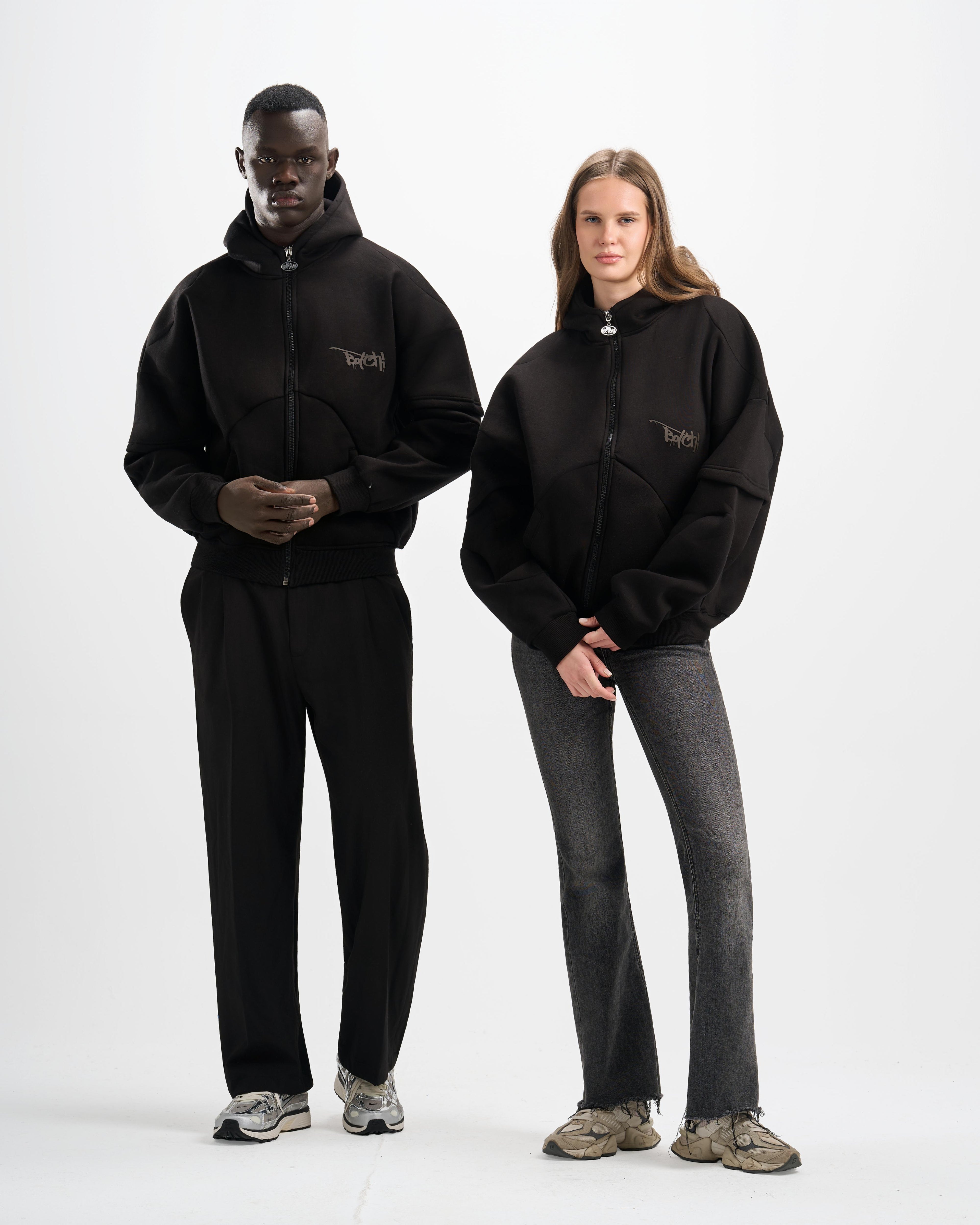 Botchi Heavy Melton Zip Hoodie Black