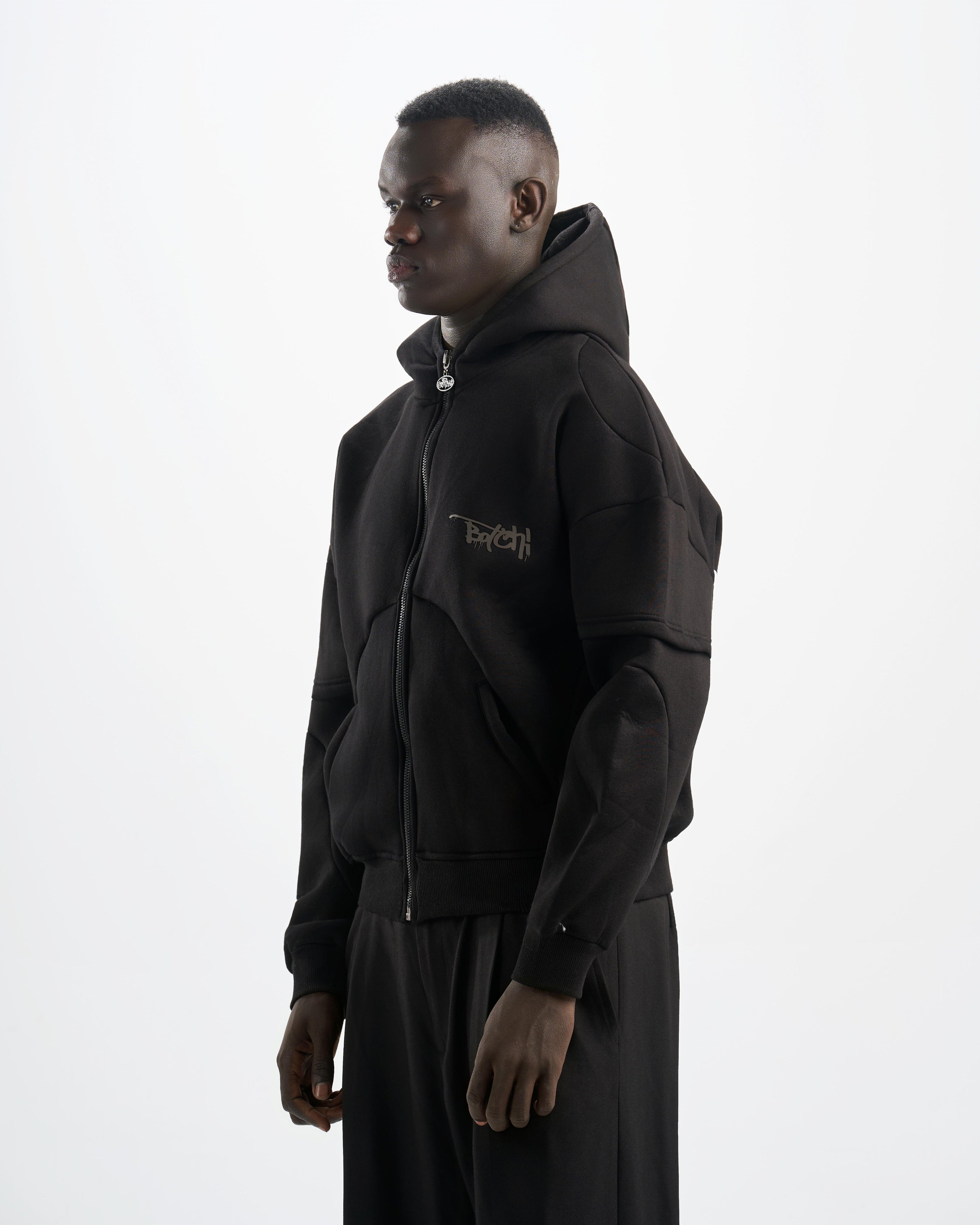 Botchi Heavy Melton Zip Hoodie Black