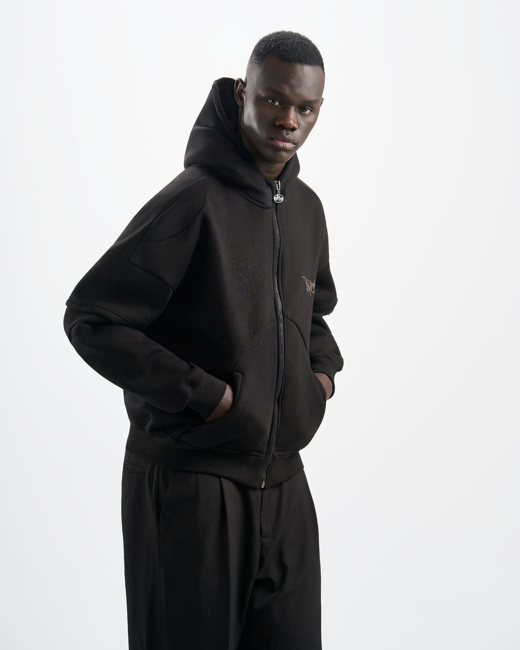 Botchi Heavy Melton Zip Hoodie Black