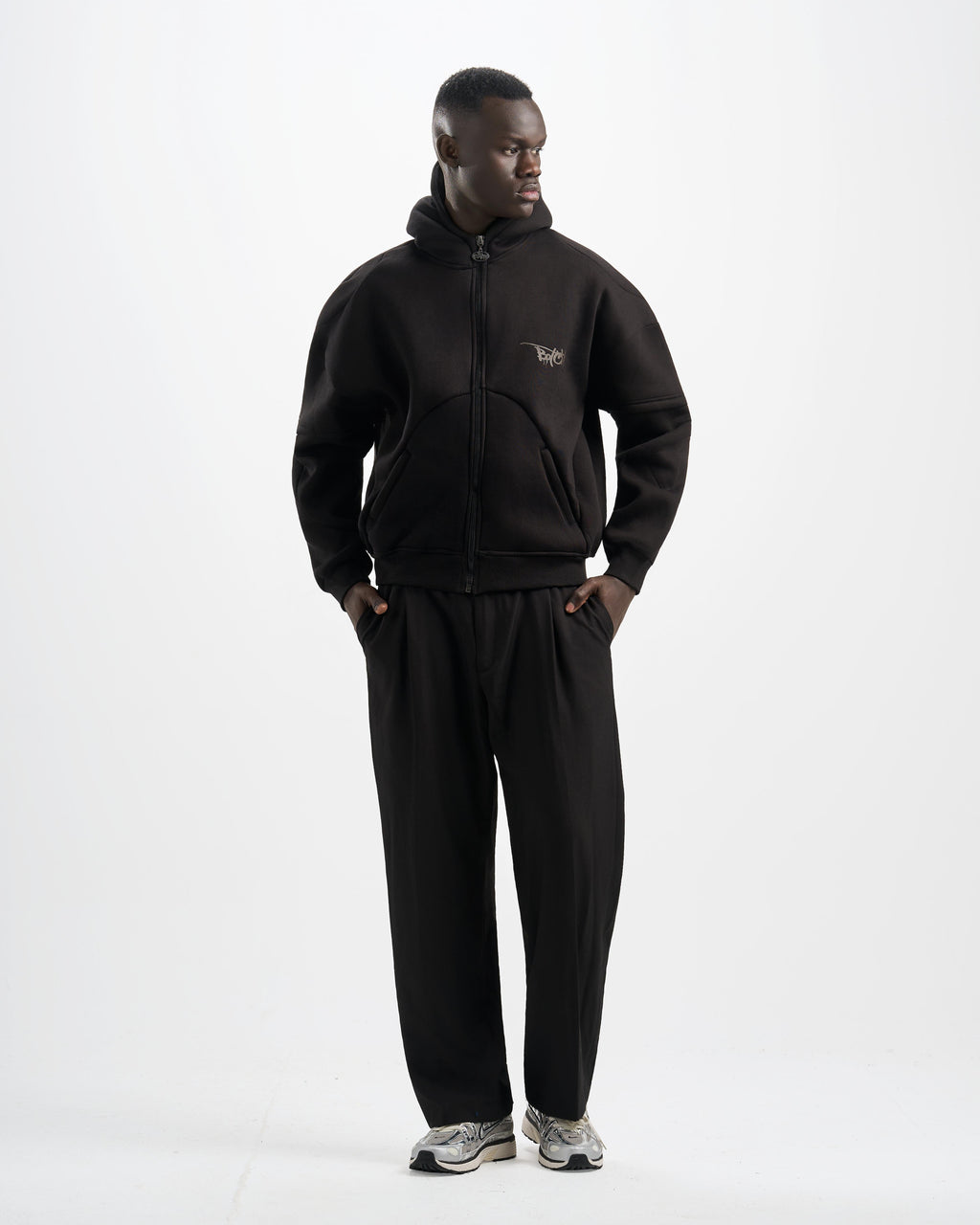 Botchi Heavy Melton Zip Hoodie Black