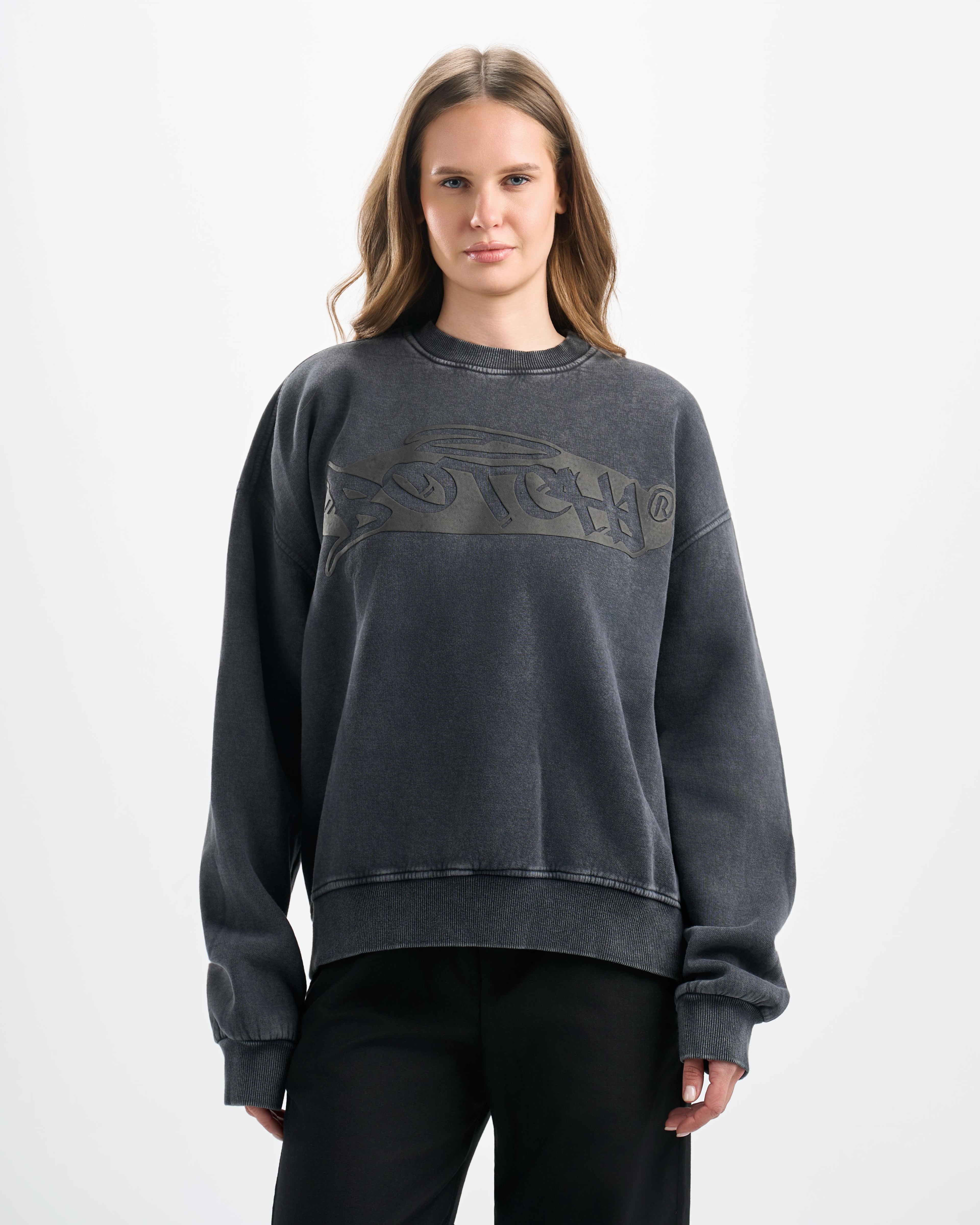 Botchi Stone Washed Melton Crewneck Dark Grey