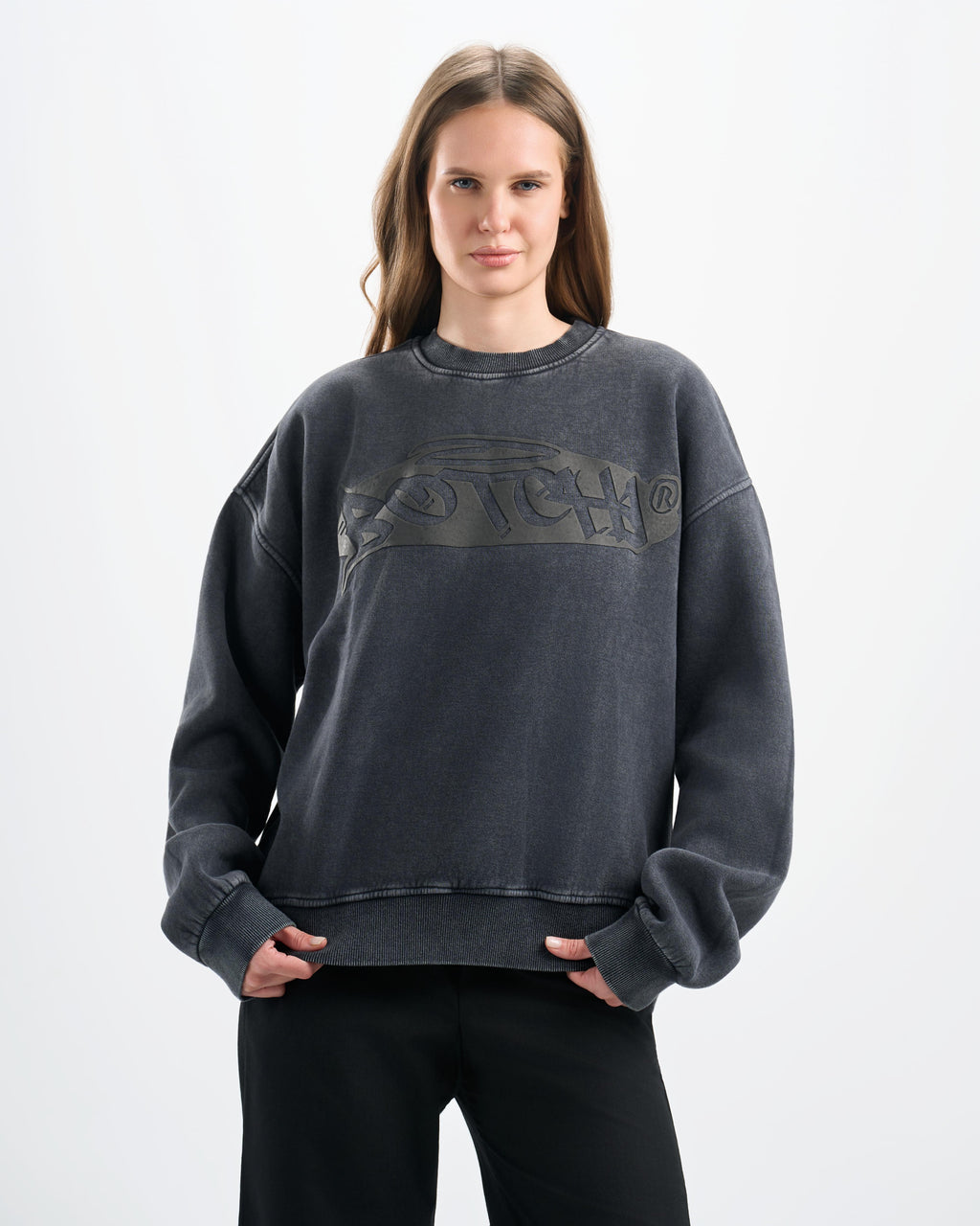 Botchi Stone Washed Melton Crewneck Dark Grey
