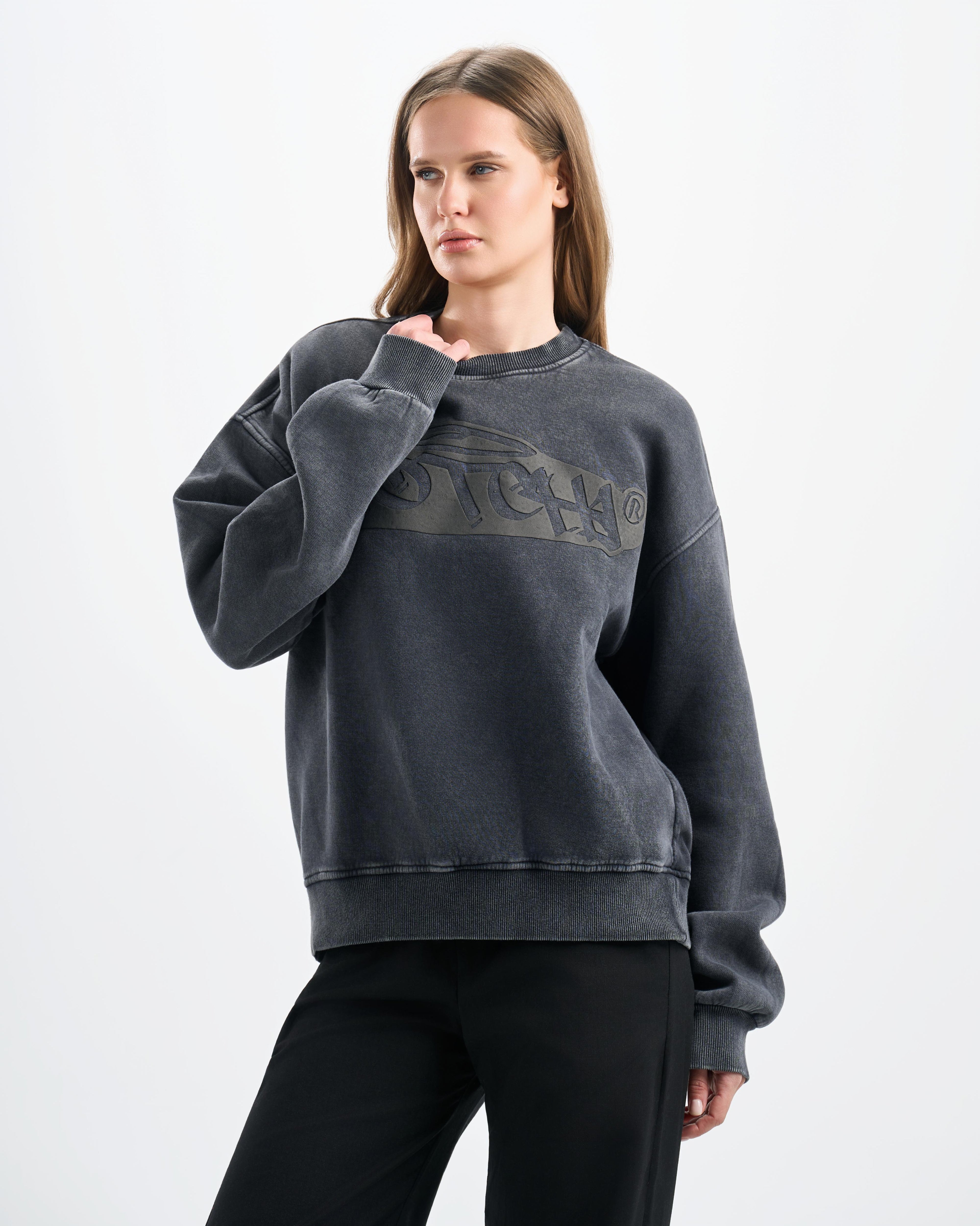 Botchi Stone Washed Melton Crewneck Dark Grey