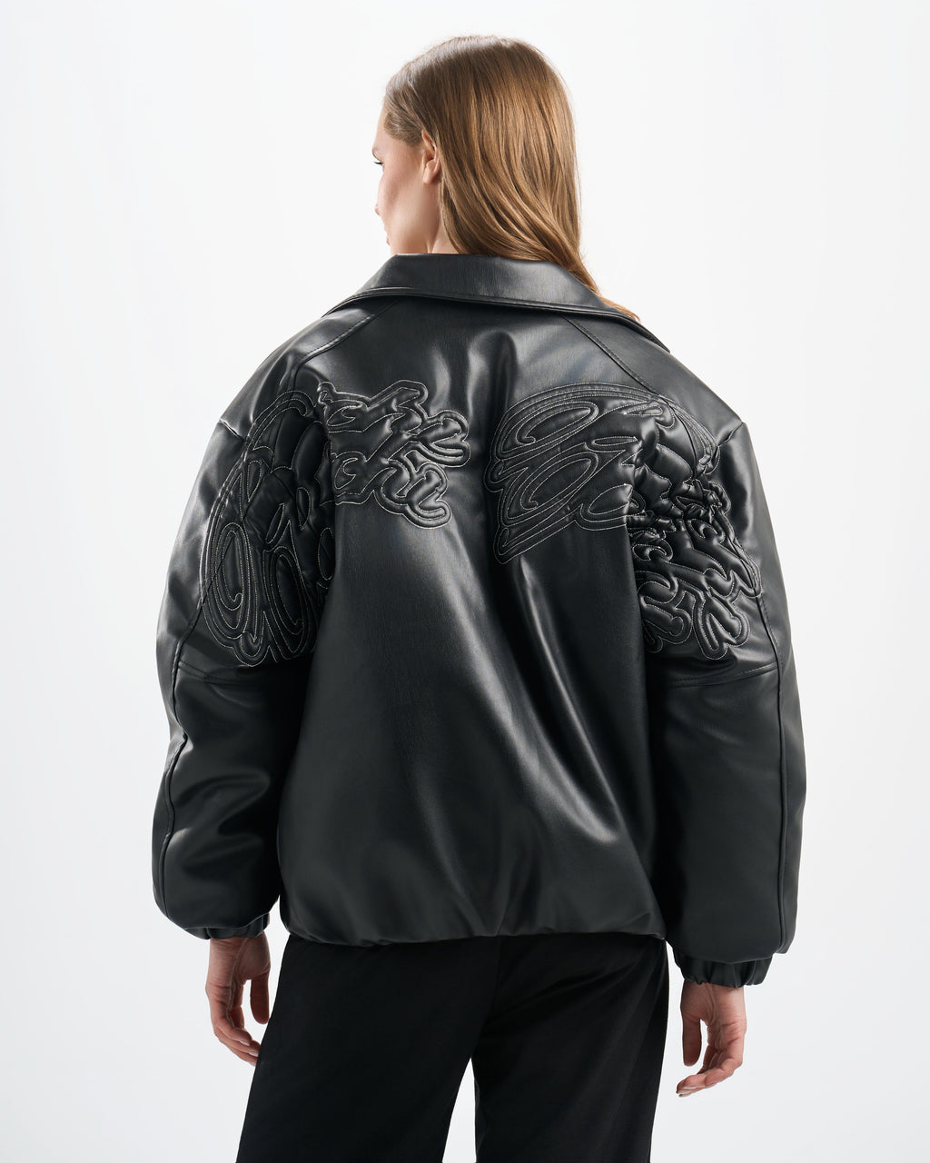 Botchi Embroidered Leather Jacket Black (Oversized - Waterproof)