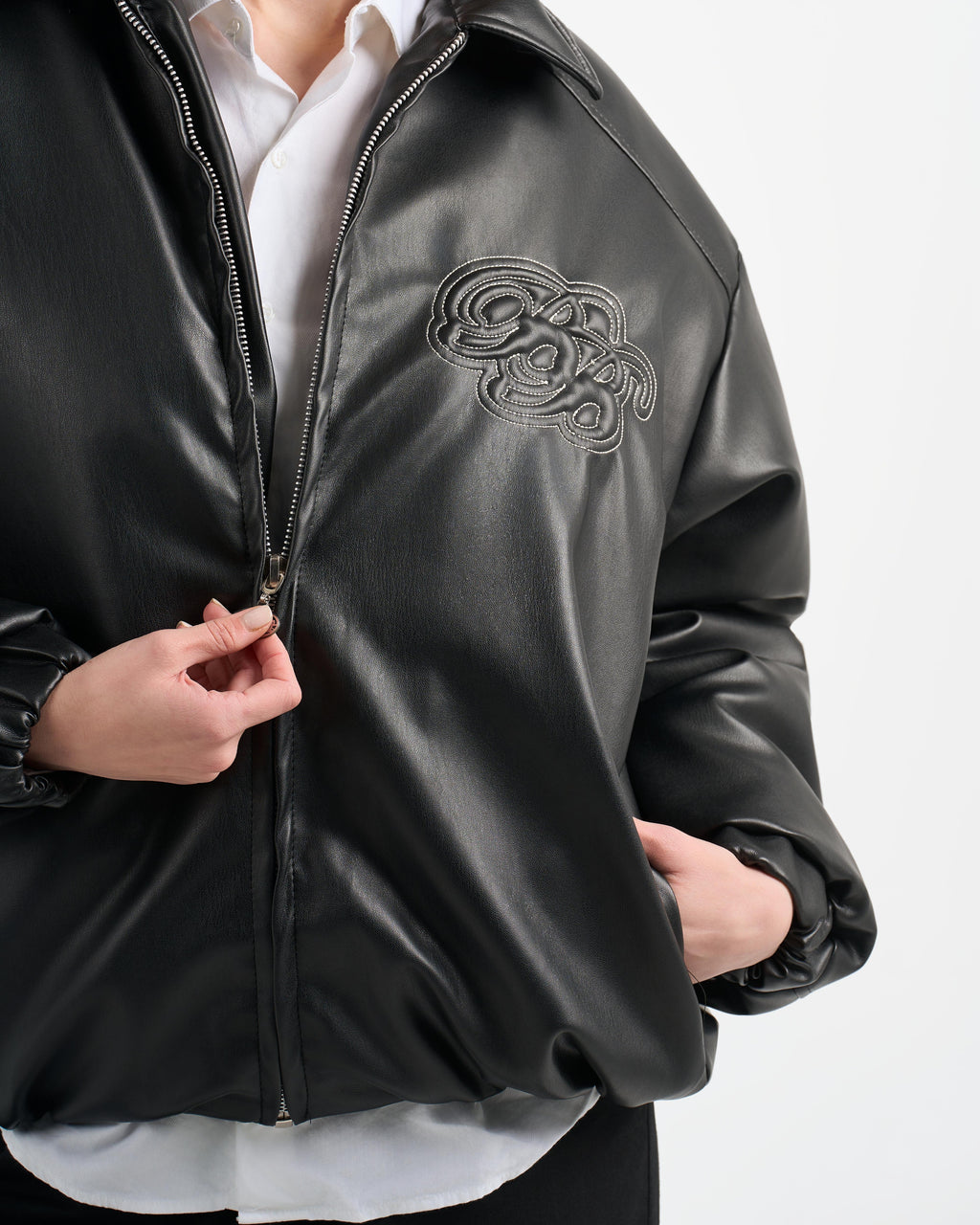 Botchi Embroidered Leather Jacket Black (Oversized - Waterproof)