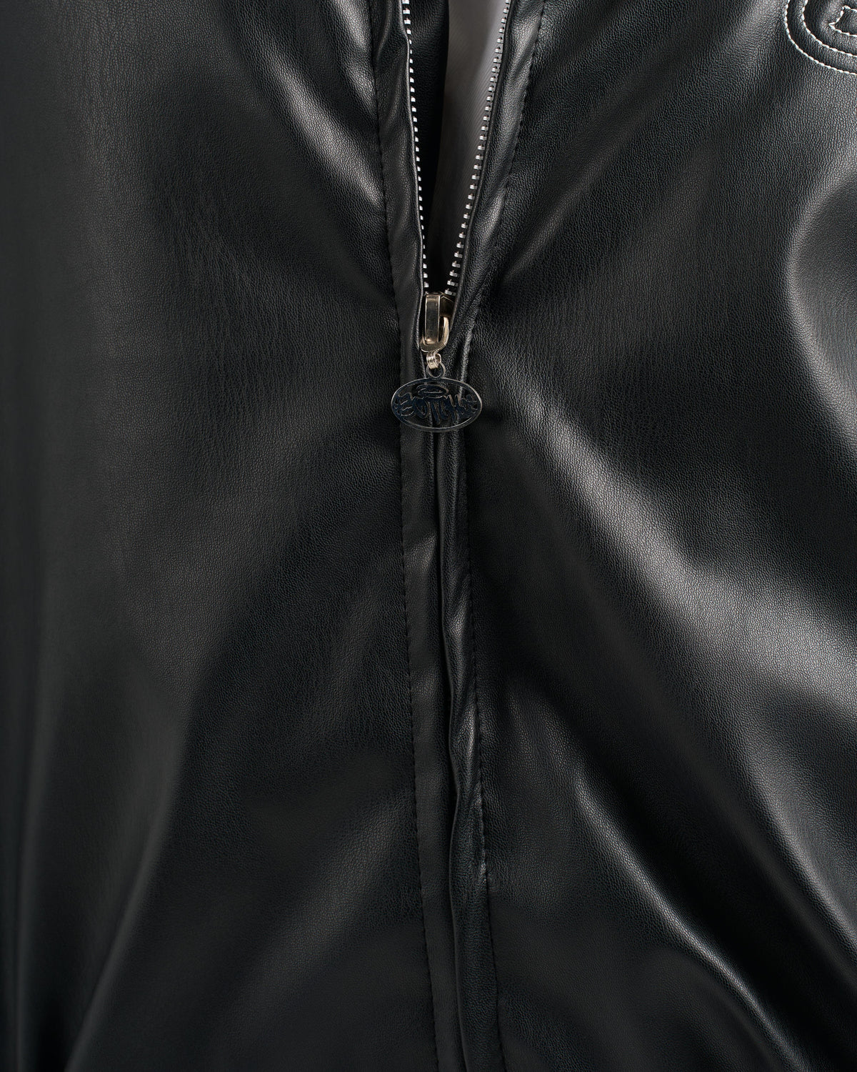 Botchi Embroidered Leather Jacket Black (Oversized - Waterproof)