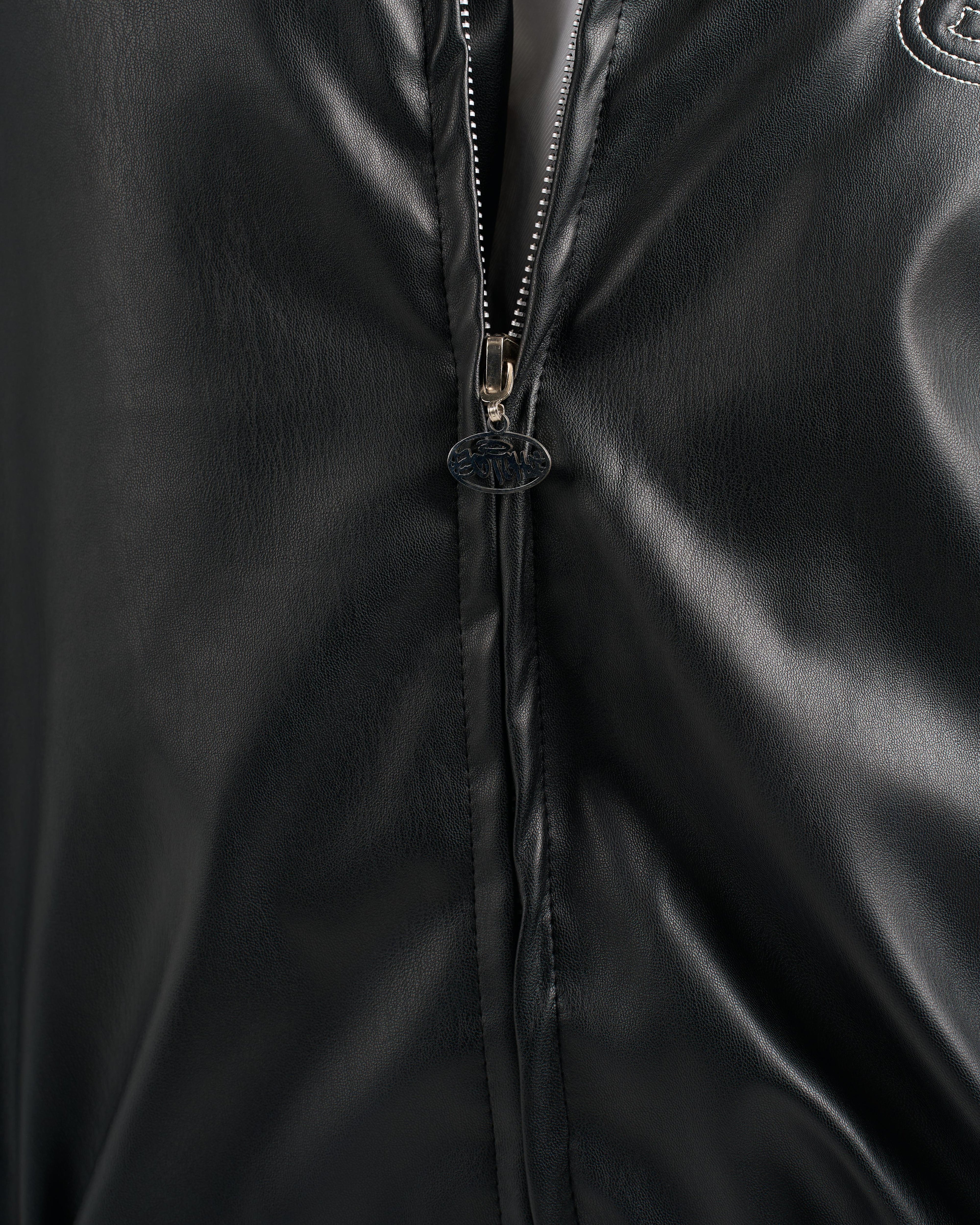 Botchi Embroidered Leather Jacket Black (Oversized - Waterproof)