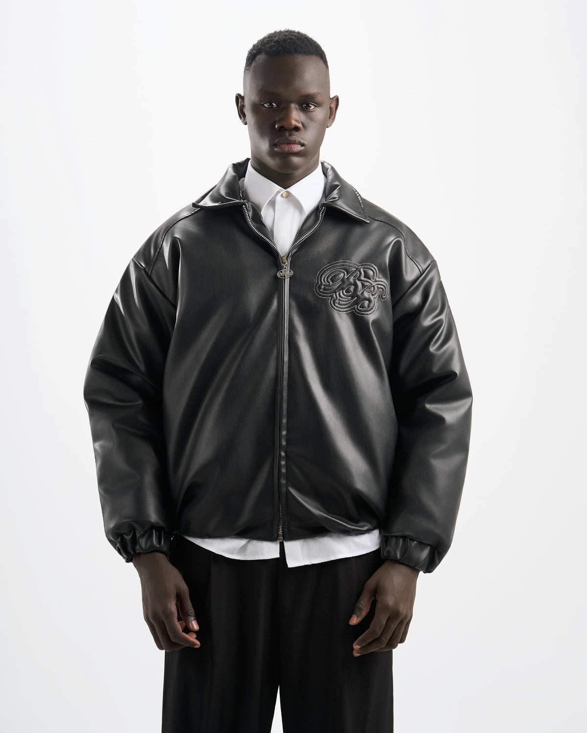 Botchi Embroidered Leather Jacket Black (Oversized - Waterproof)