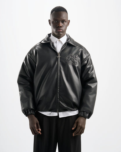 Botchi Embroidered Leather Jacket Black (Oversized - Waterproof)