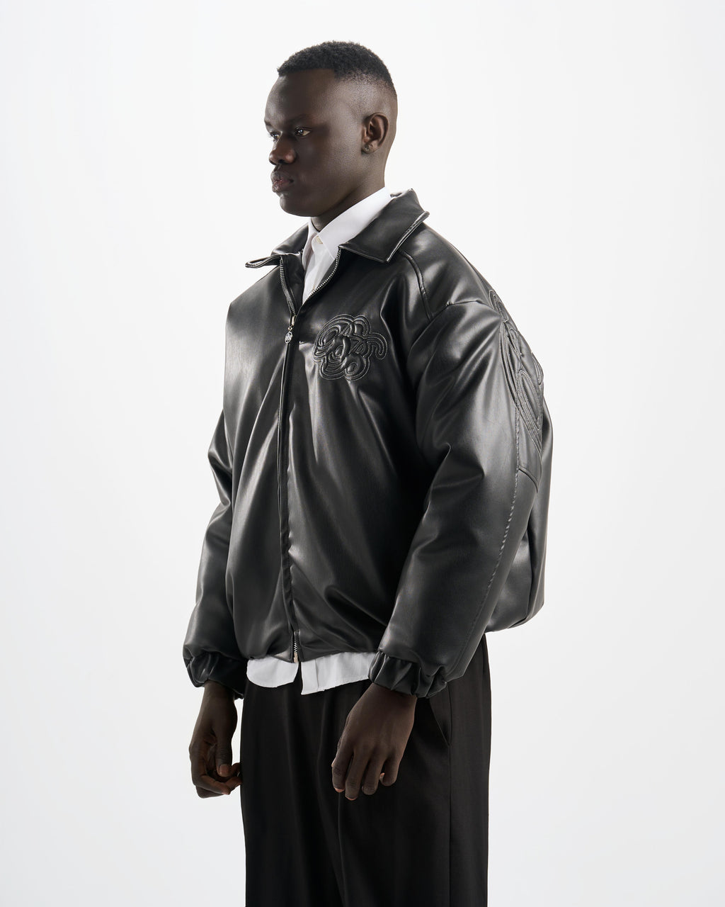 Botchi Embroidered Leather Jacket Black (Oversized - Waterproof)