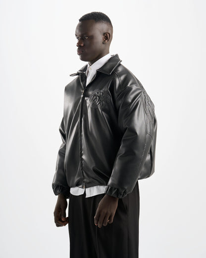 Botchi Embroidered Leather Jacket Black (Oversized - Waterproof)