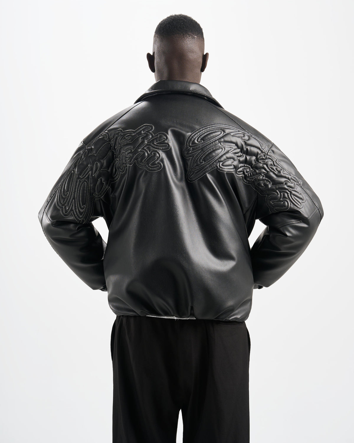 Botchi Embroidered Leather Jacket Black (Oversized - Waterproof)