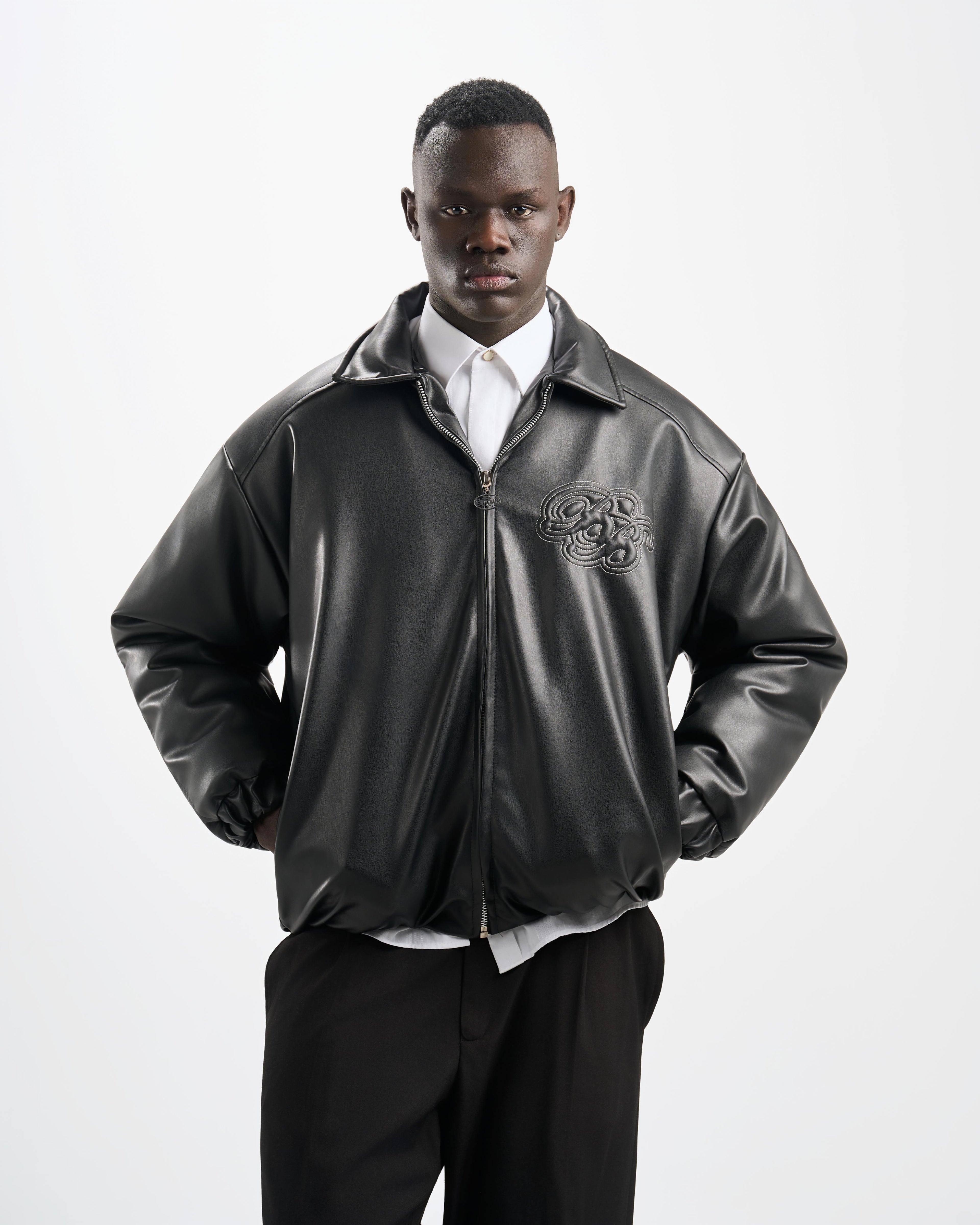 Botchi Embroidered Leather Jacket Black (Oversized - Waterproof)