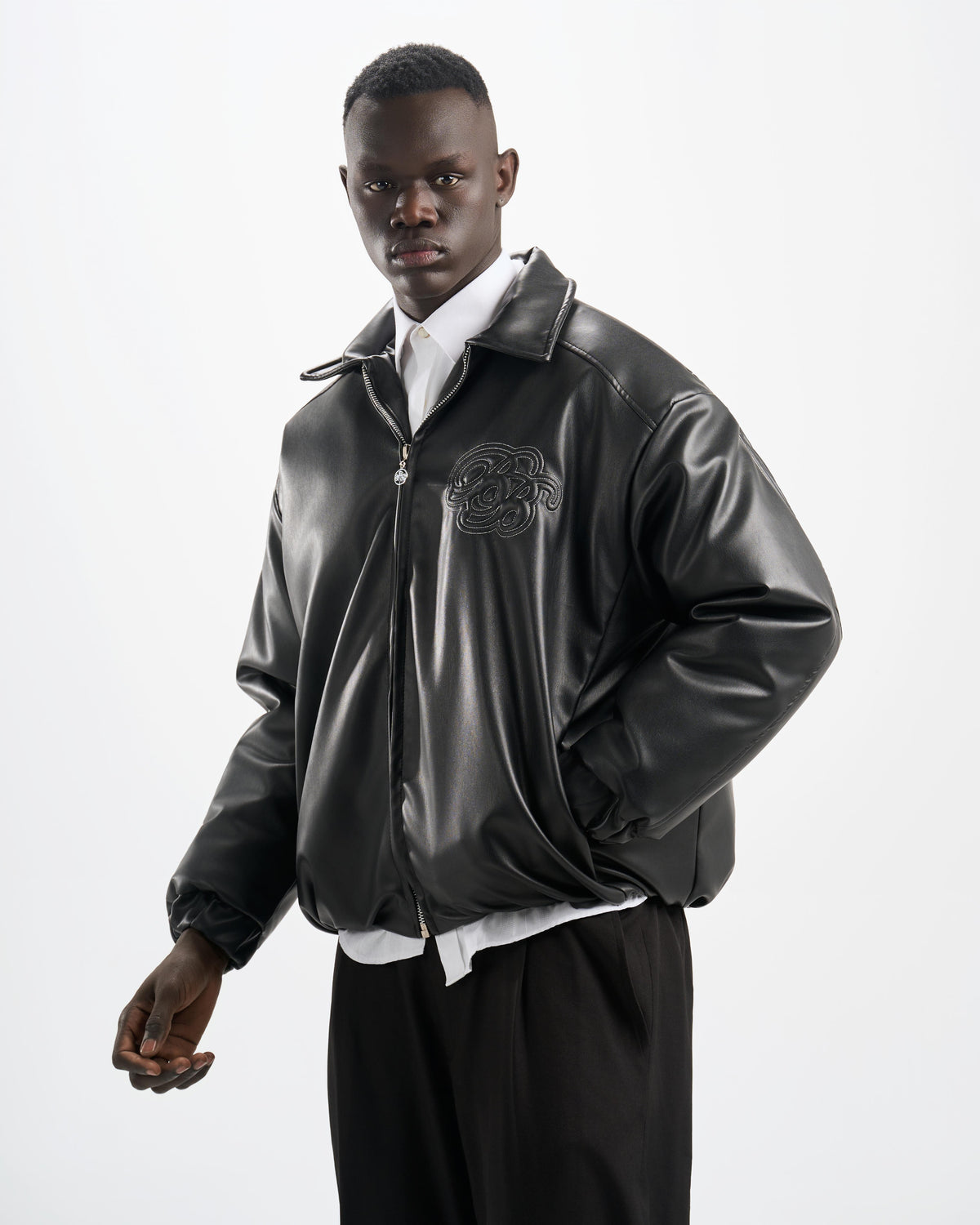 Botchi Embroidered Leather Jacket Black (Oversized - Waterproof)