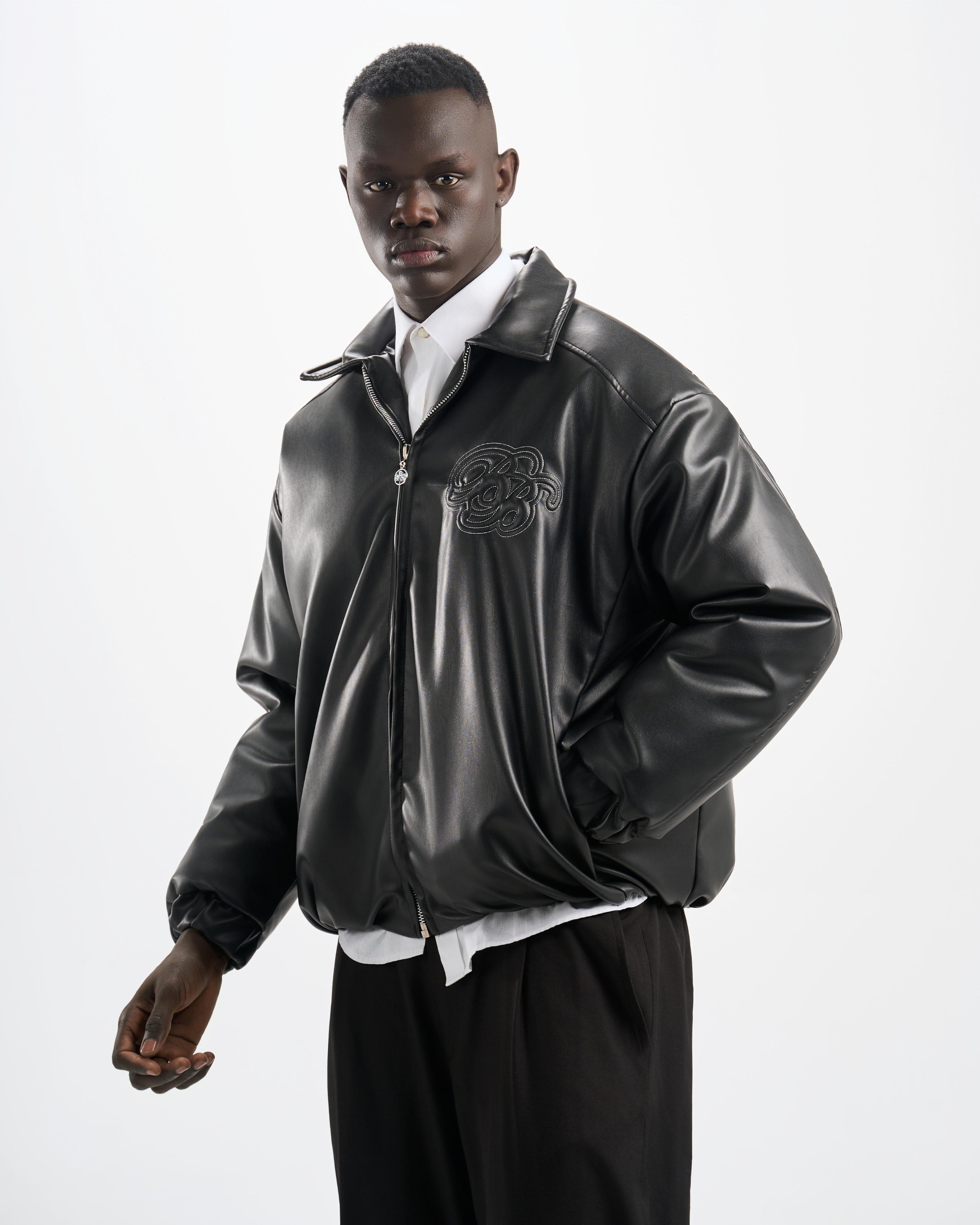 Botchi Embroidered Leather Jacket Black (Oversized - Waterproof)