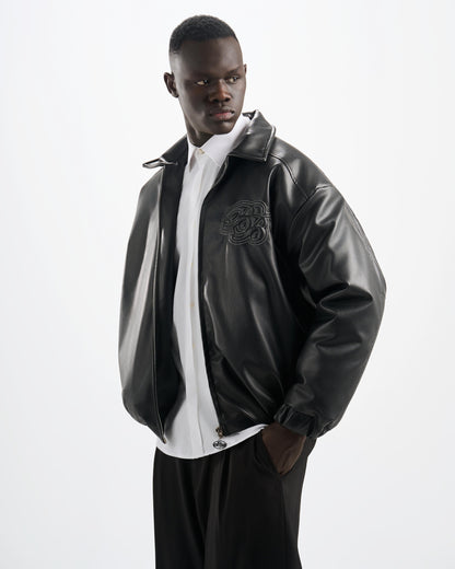 Botchi Embroidered Leather Jacket Black (Oversized - Waterproof)